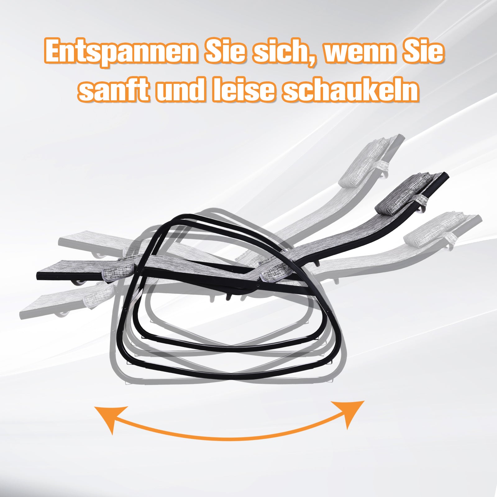 Rocking Chair with Adjustable Backrest and Footrest, Rocking Lounger with Headrest, Garden Recliner, Swing Lounger, Texteline, Gray, 64 x 94 x 108 cm