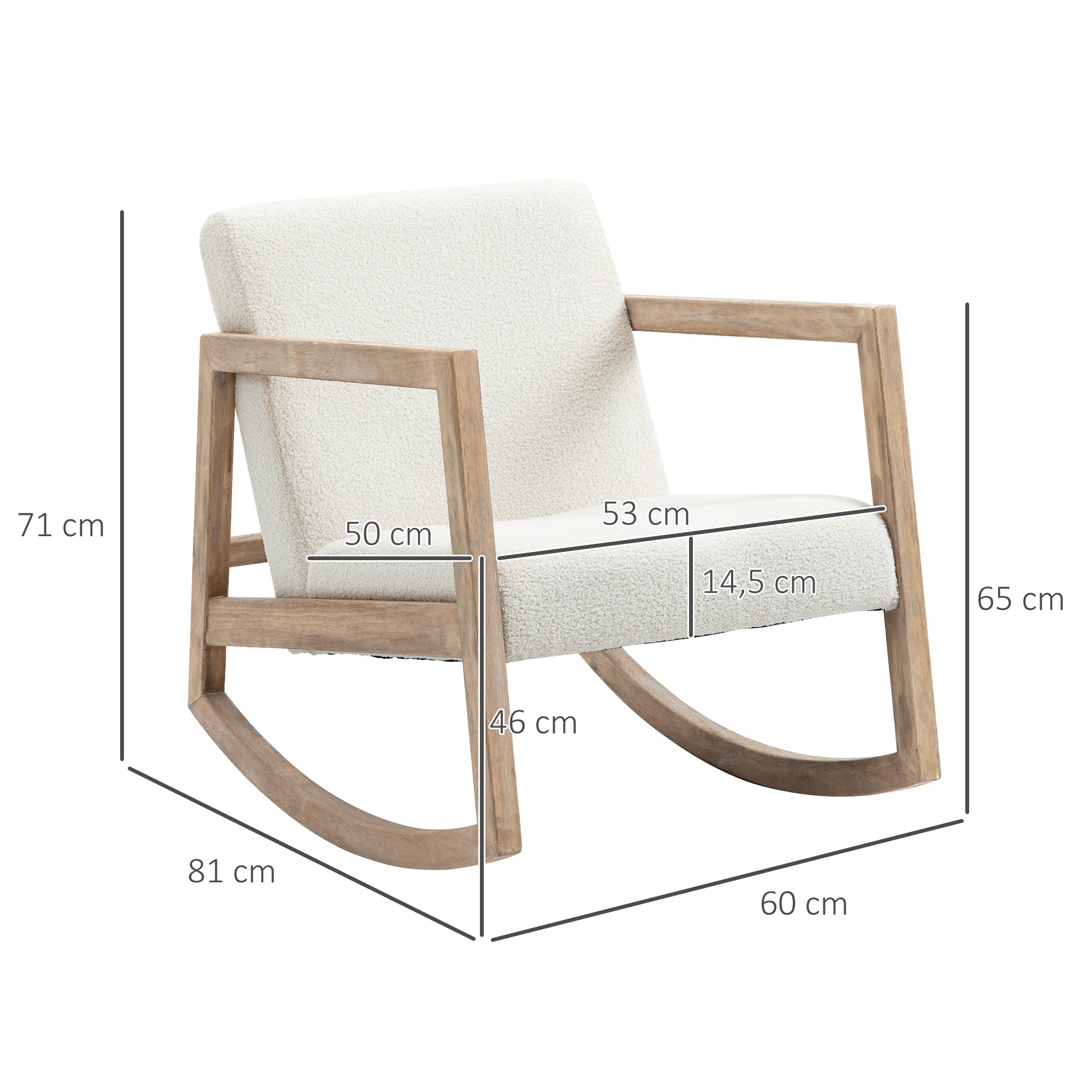 Rocking Chair with Wooden Frame Upholstered Relax Chair Armchair Lounge with Padded Seat Rubberwood Cream 60 x 81 x 71 cm