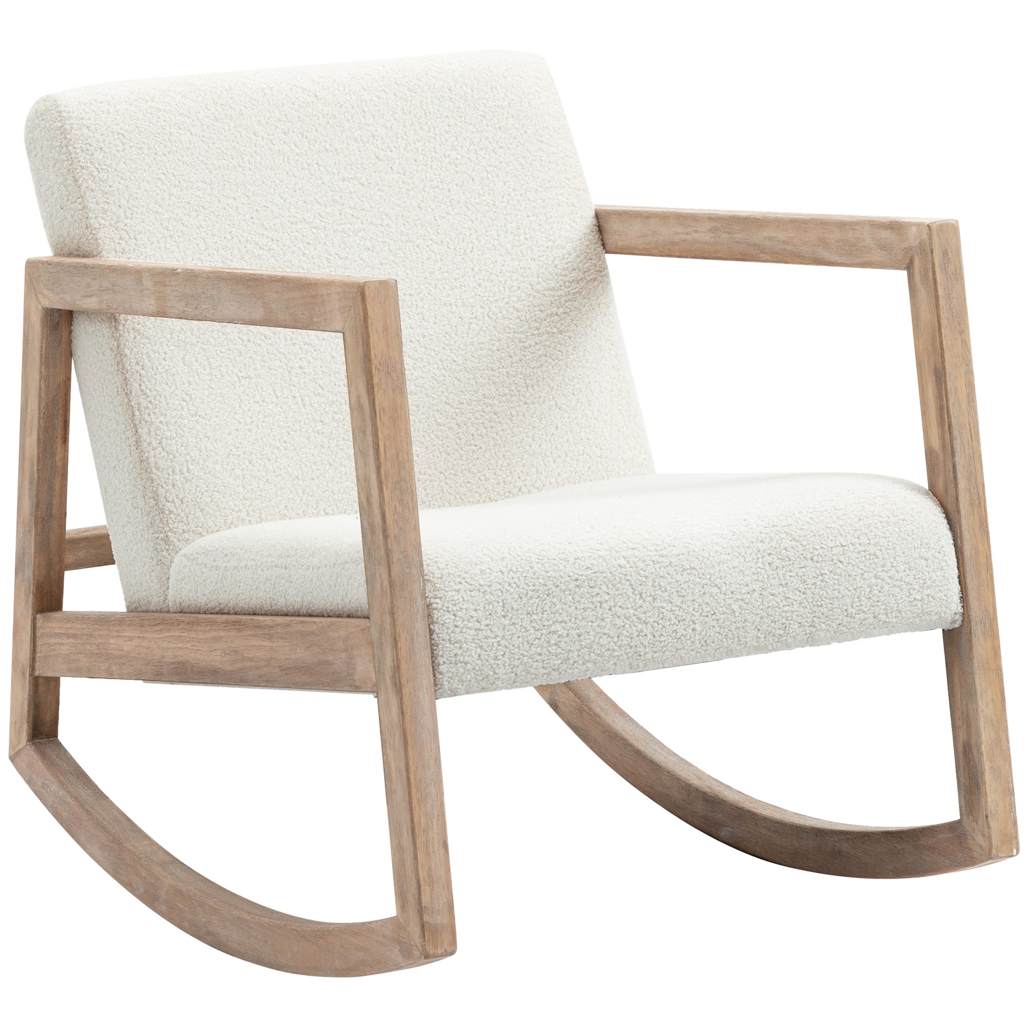 Rocking Chair with Wooden Frame Upholstered Relax Chair Armchair Lounge with Padded Seat Rubberwood Cream 60 x 81 x 71 cm