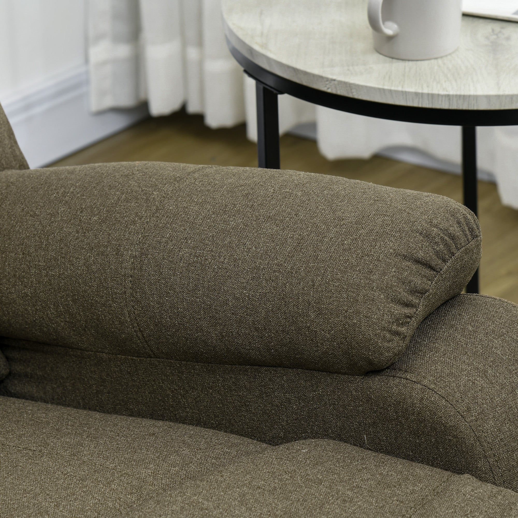 Manual Recliner Armchair with Lie Function, Linen Look, TV Chair with Side Handle, Footrest, Up to 150 kg Load Capacity, for Living Room, Brown