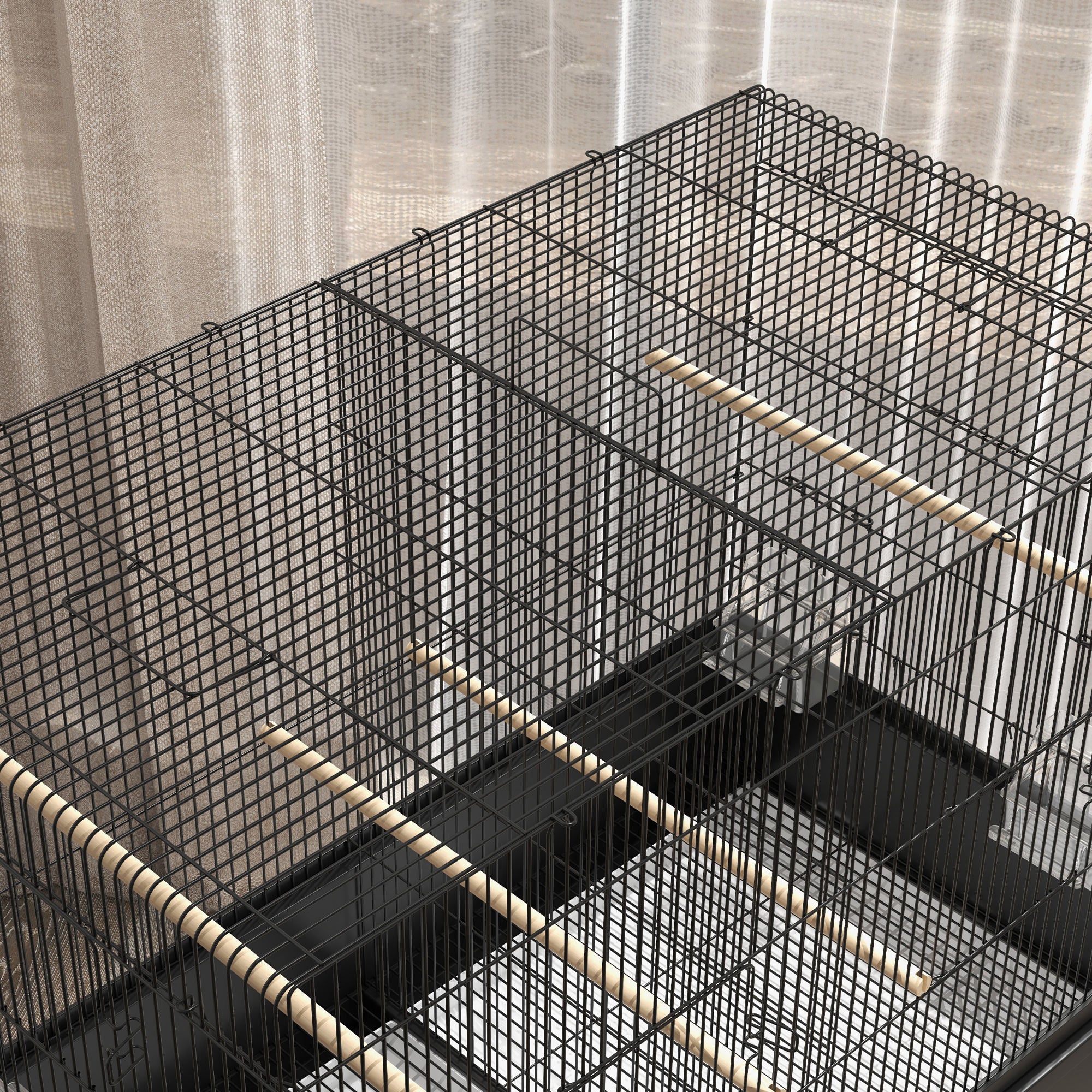 Large Bird Cage, Parrot Cage, Indoor Outdoor Bird Aviary, with Stand, Wheels for Cockatoos Parakeets Canaries Parrots, Steel, 85 x 49 x 119 cm, Black