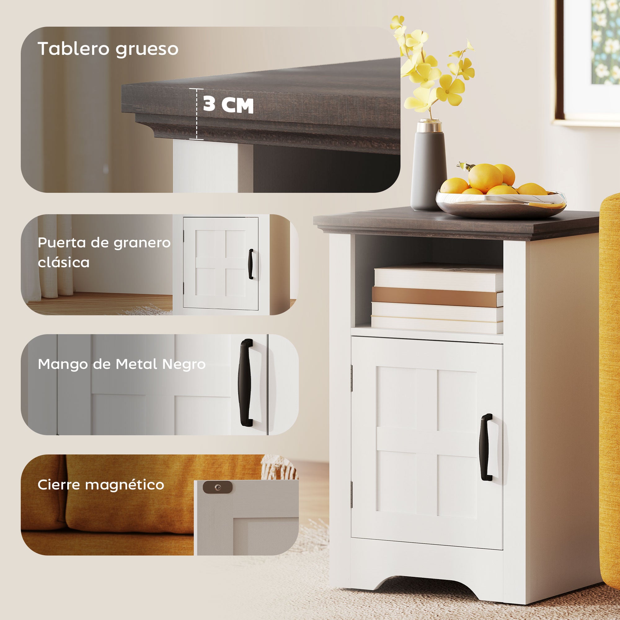 Set of 2 Side Tables for Living Room Nightstands with Barn-Style Door and Open Shelf Small Rustic Coffee Tables for Bedroom White