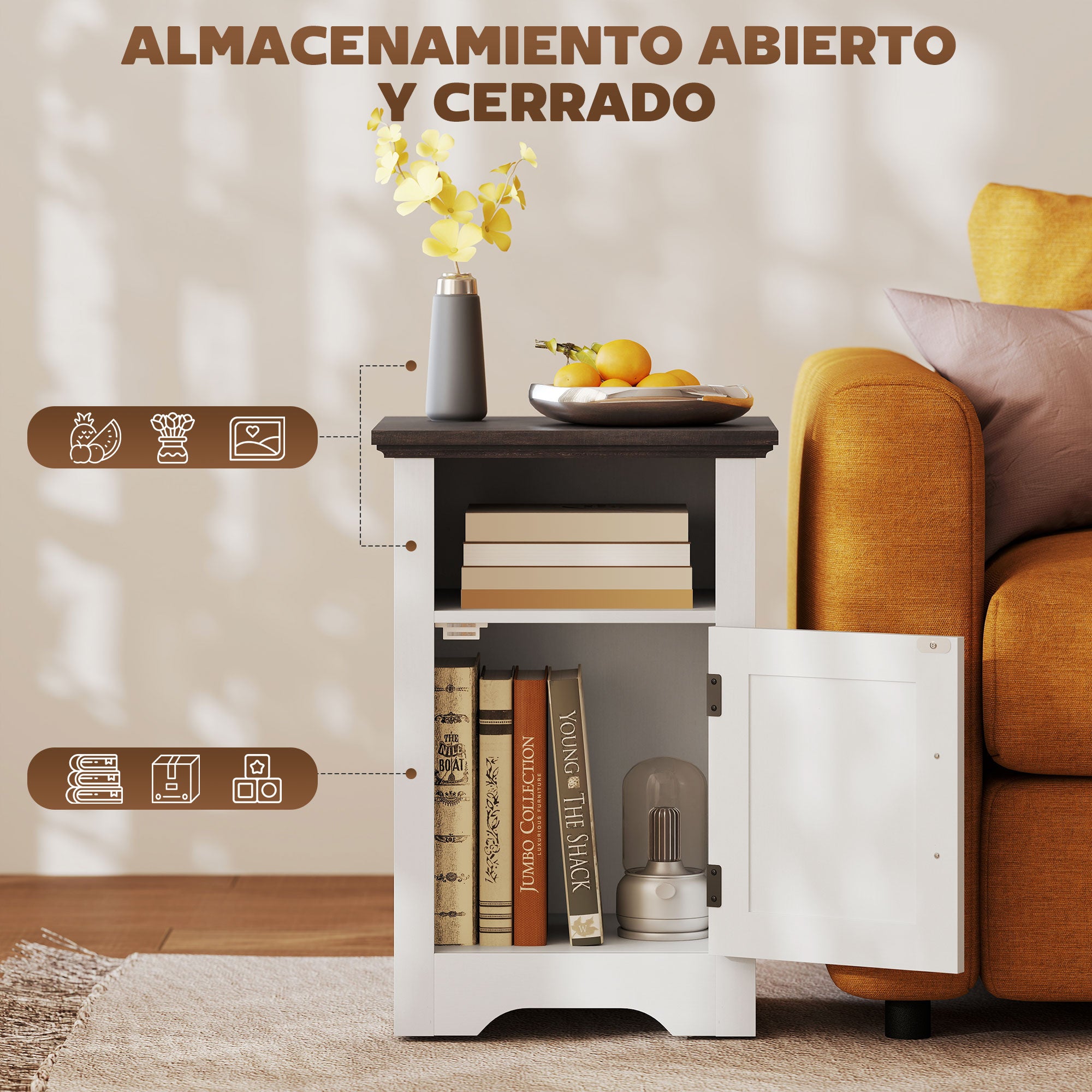 Set of 2 Side Tables for Living Room Nightstands with Barn-Style Door and Open Shelf Small Rustic Coffee Tables for Bedroom White