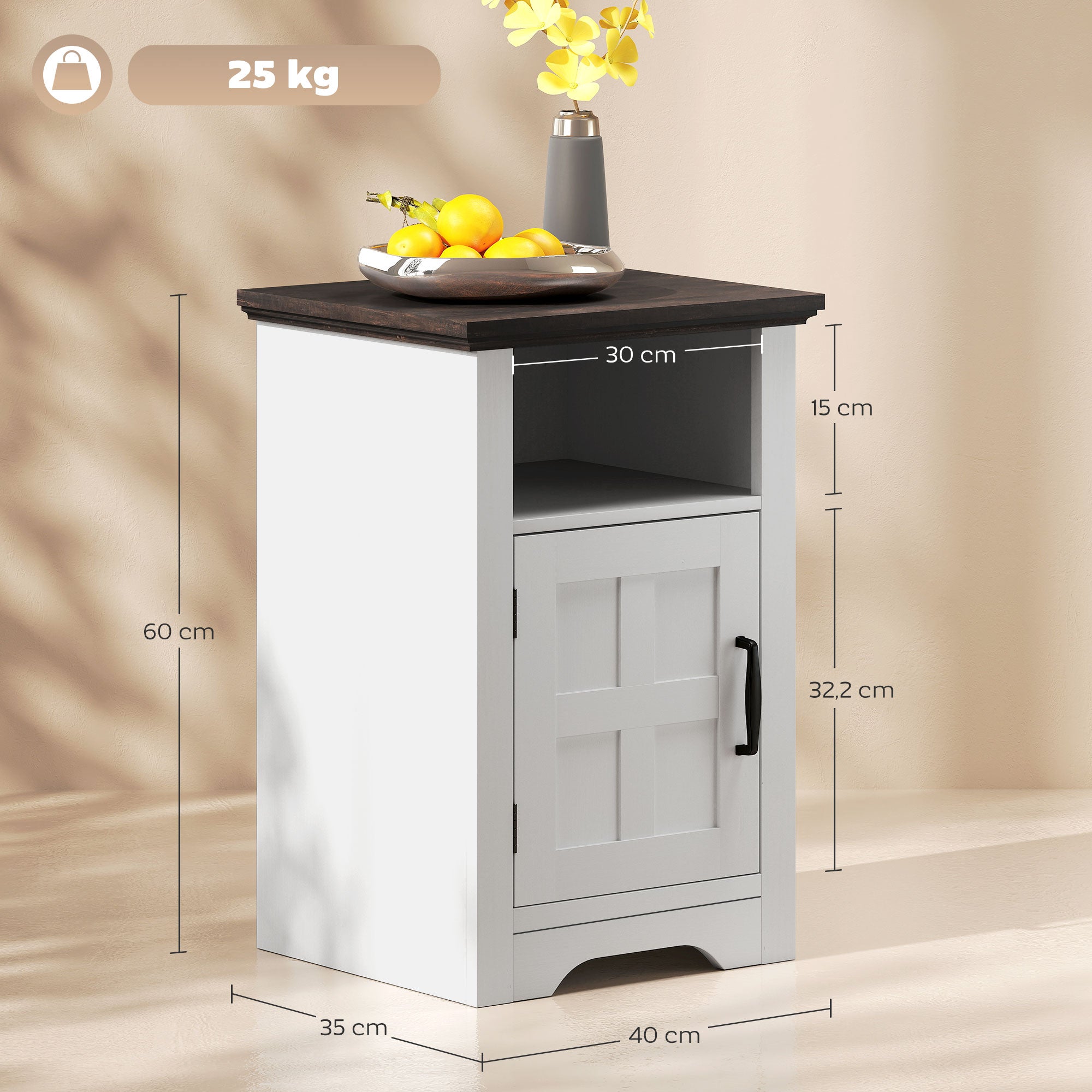 Set of 2 Side Tables for Living Room Nightstands with Barn-Style Door and Open Shelf Small Rustic Coffee Tables for Bedroom White