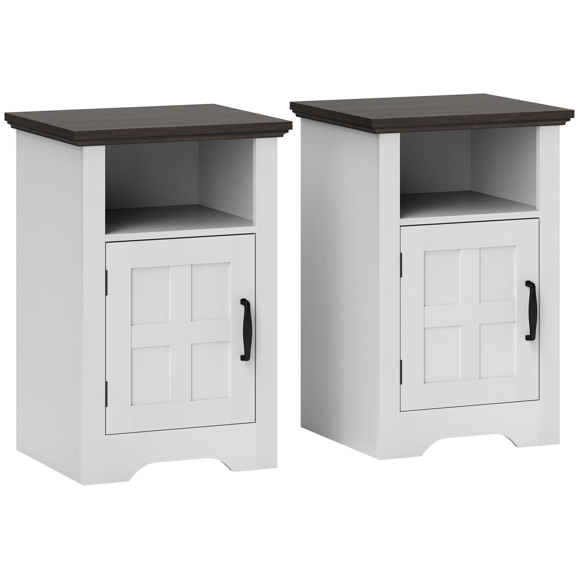 Set of 2 Side Tables for Living Room Nightstands with Barn-Style Door and Open Shelf Small Rustic Coffee Tables for Bedroom White
