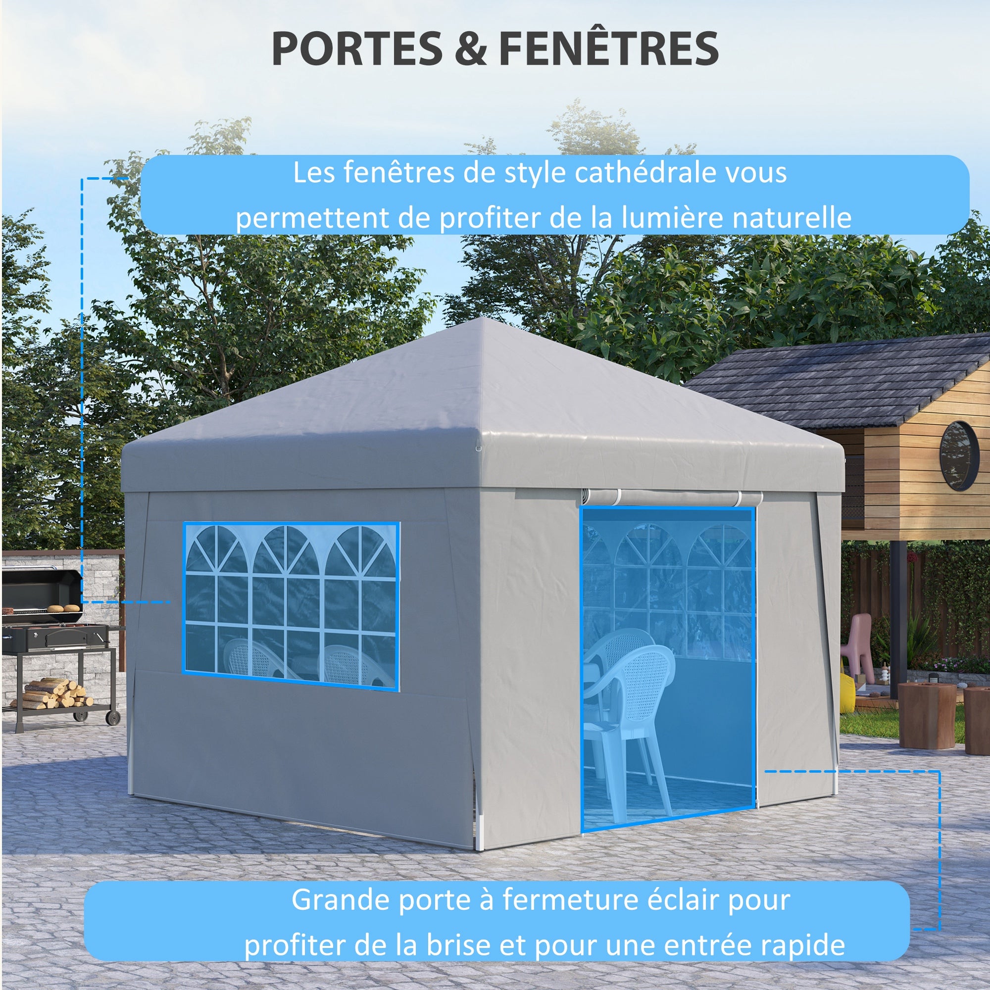 Pop-Up Folding Garden Gazebo Marquee Event Tent 3 x 3m Anti-UV 30+ with Windows Side Panels White Carry Bag