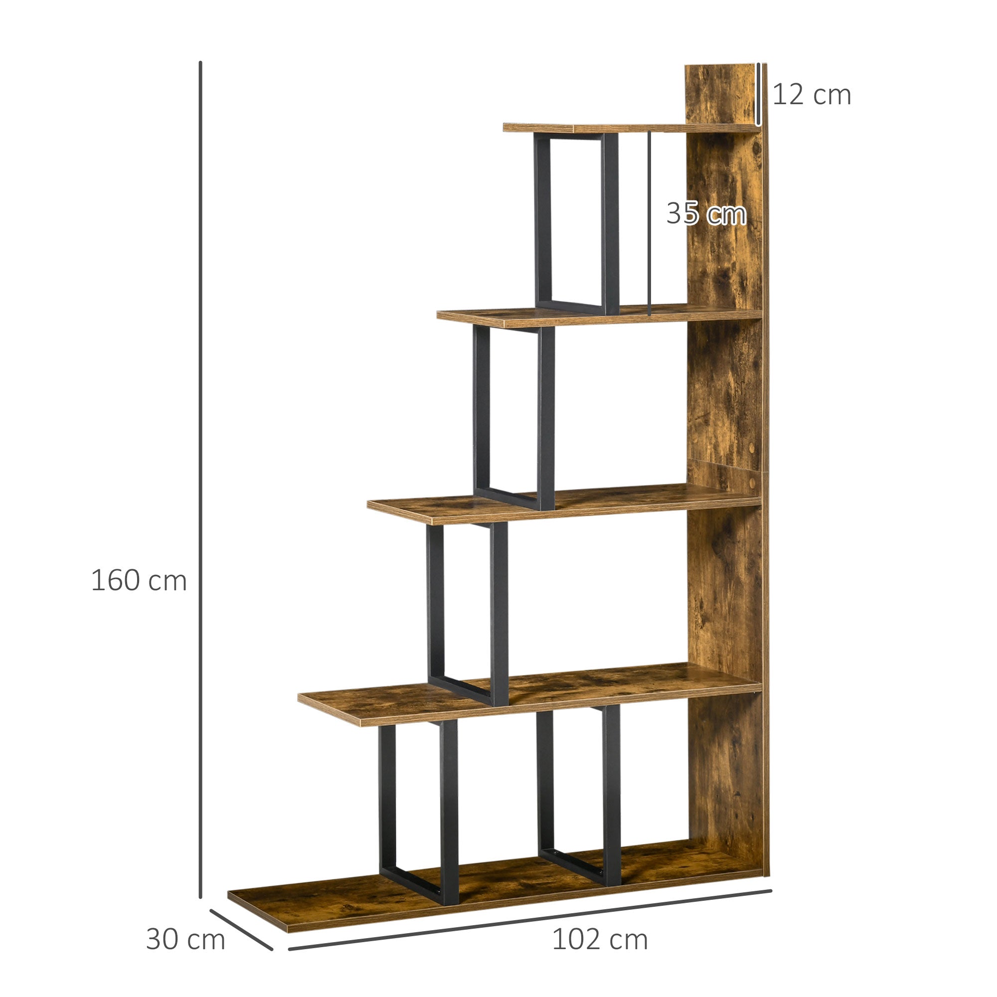 Industrial Style Staircase 5-Shelf Bookcase Room Divider 102 x 30 x 160 cm Rustic Brown