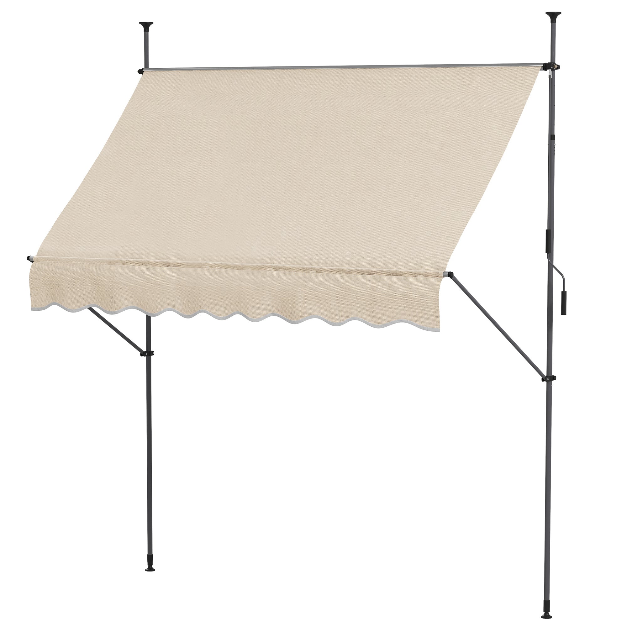 Freestanding Manual Retractable Awning 2.5L x 1.2W x 2.1-3H m Adjustable Tilt for Balcony without Drilling Holes Aluminum Metal Polyester Sand