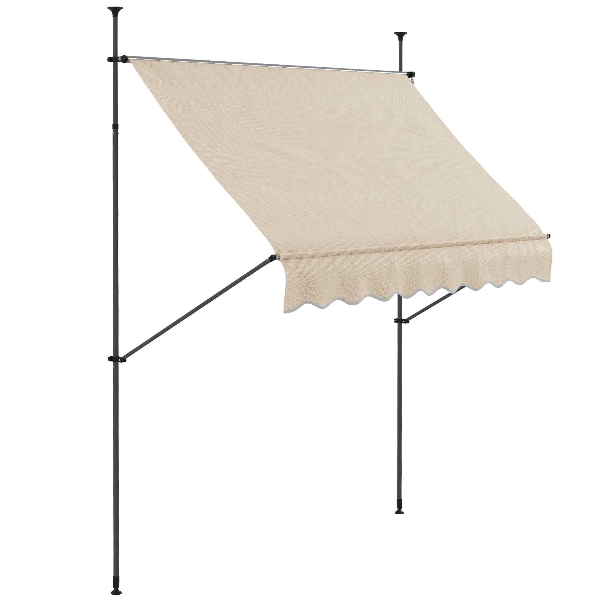 Freestanding Manual Retractable Awning 2.5L x 1.2W x 2.1-3H m Adjustable Tilt for Balcony without Drilling Holes Aluminum Metal Polyester Sand