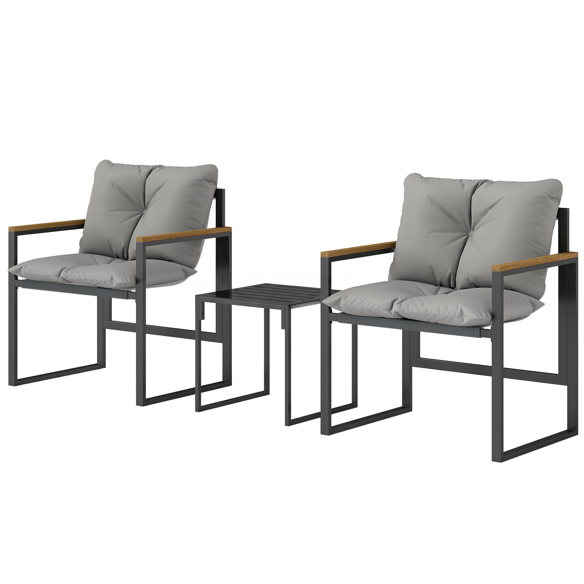 3-Piece Bistro Set for 2 — Metal Frame, Cushioned Chairs & Side Table, Outdoor Furniture for Balcony, Patio, or Lawn