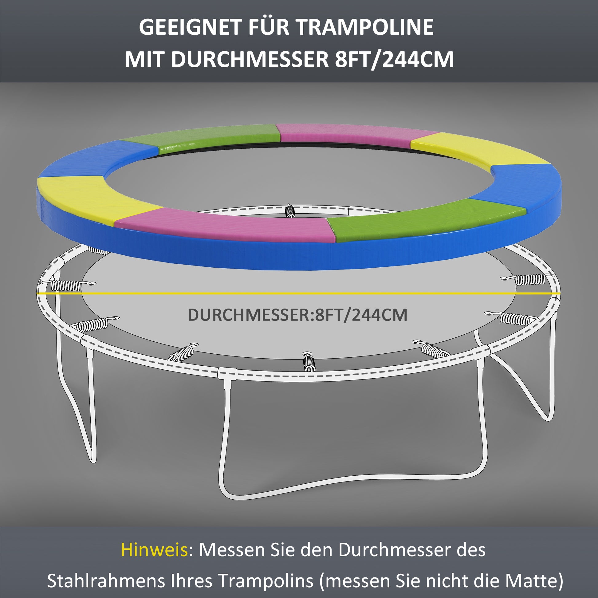 SPORTNOW Trampoline Edge Padding Ø244 cm Wide, Tear-Resistant UV-Resistant Spring Cover, Waterproof, Trampoline Accessories Edge Protection Safety Net Spare Parts for Garden Trampolines, Multicolored