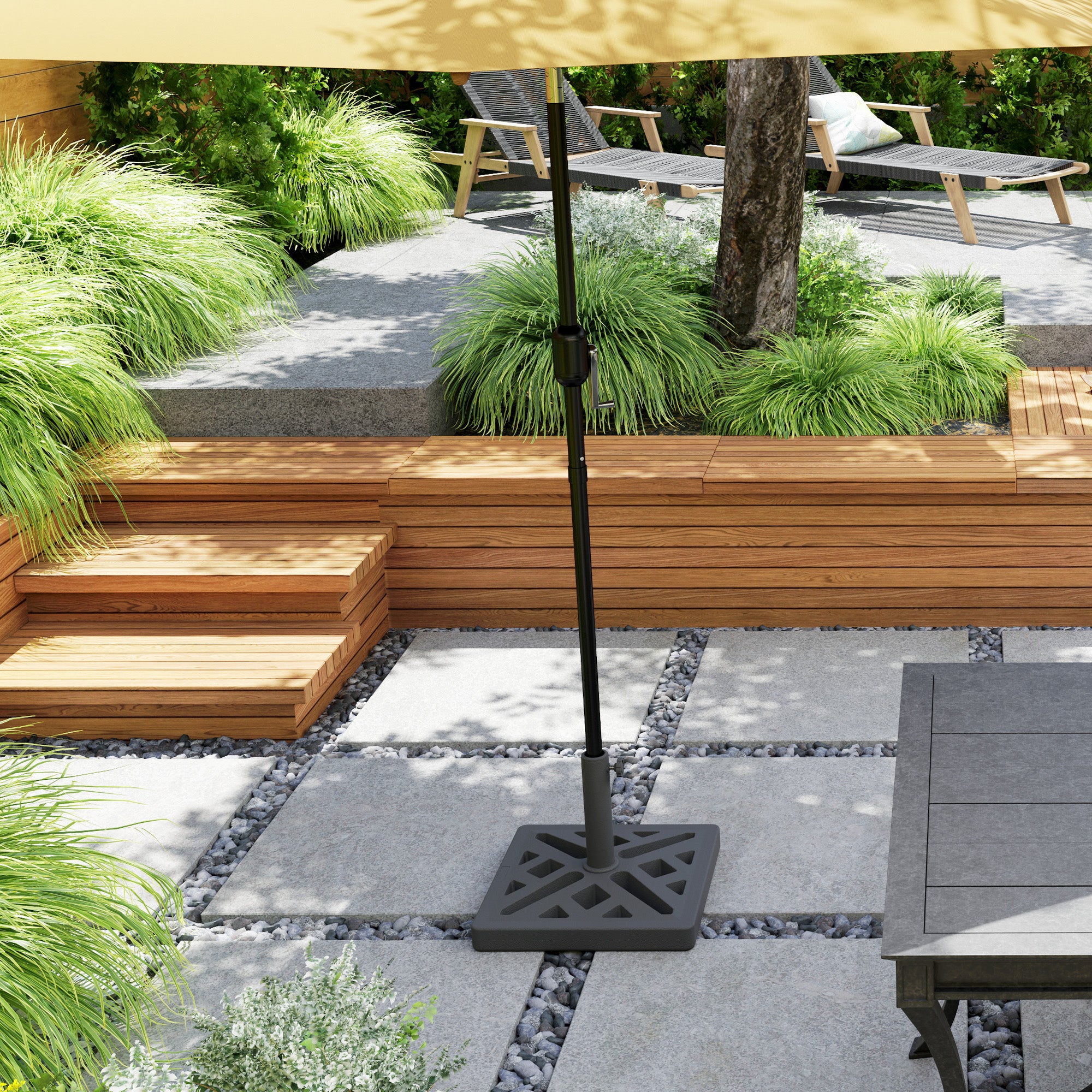 Square Parasol Base 15 kg, Concrete Umbrella Stand, Umbrella Base for Ø 32, 38, 48 mm Pole, Perforated Design, Patio Umbrella Stand for Garden Patio Terrace, 45 x 45 x 33.5 cm, Black