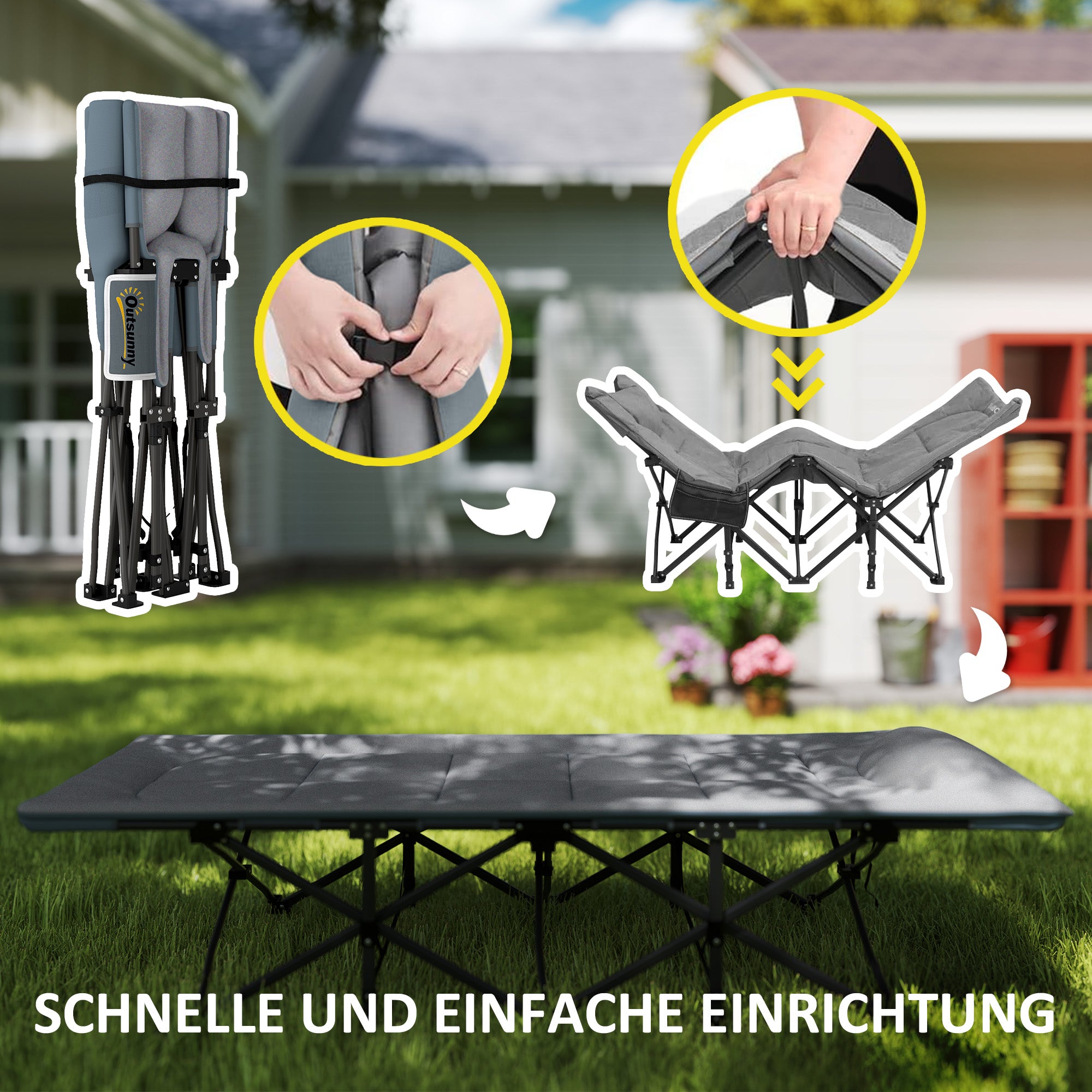 Foldable Camping Cot with Mattress Pillow Side Pocket 187 x 67 x 37 cm Guest Bed up to 150 kg Camping Cot for Adults Folding Bed for Outdoor, Garden Camping Travel Gray