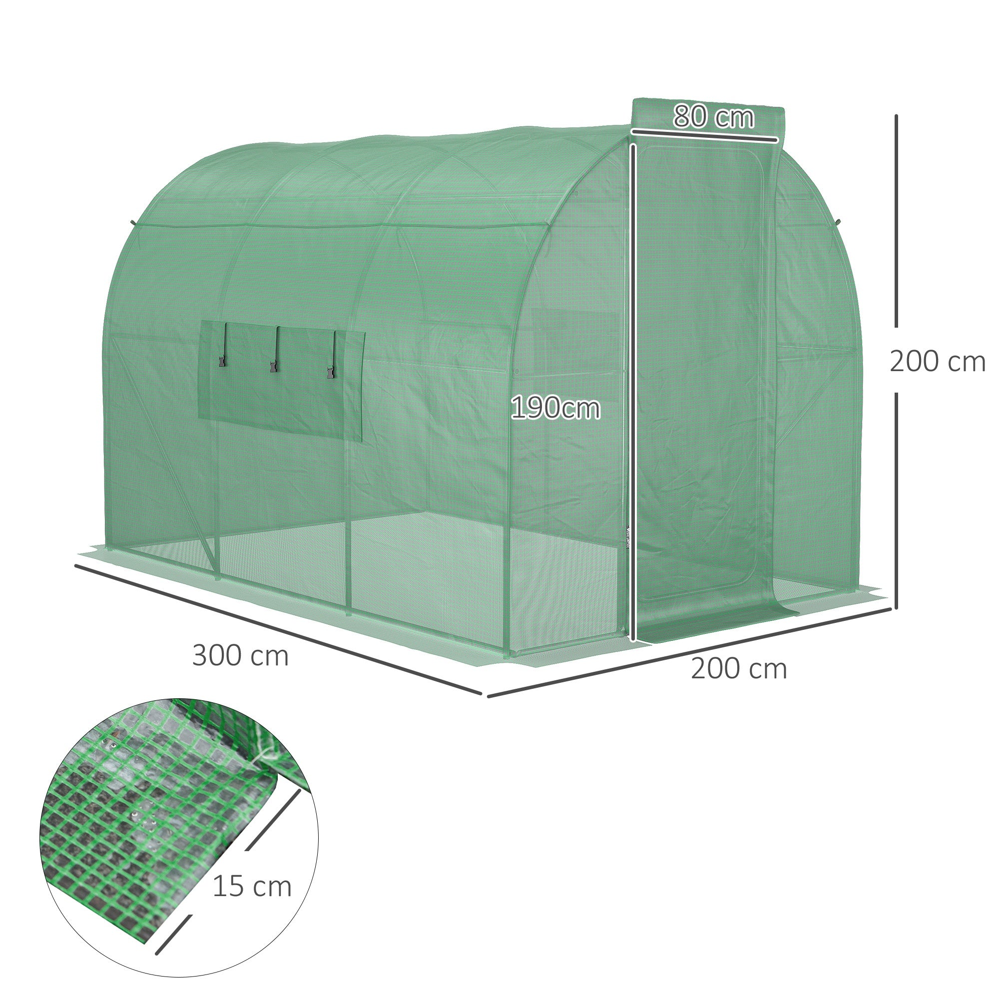 Garden Tunnel Greenhouse 6m² Reinforced Galvanized Steel 2.5cm Diameter + High Density PE Windows Door Green