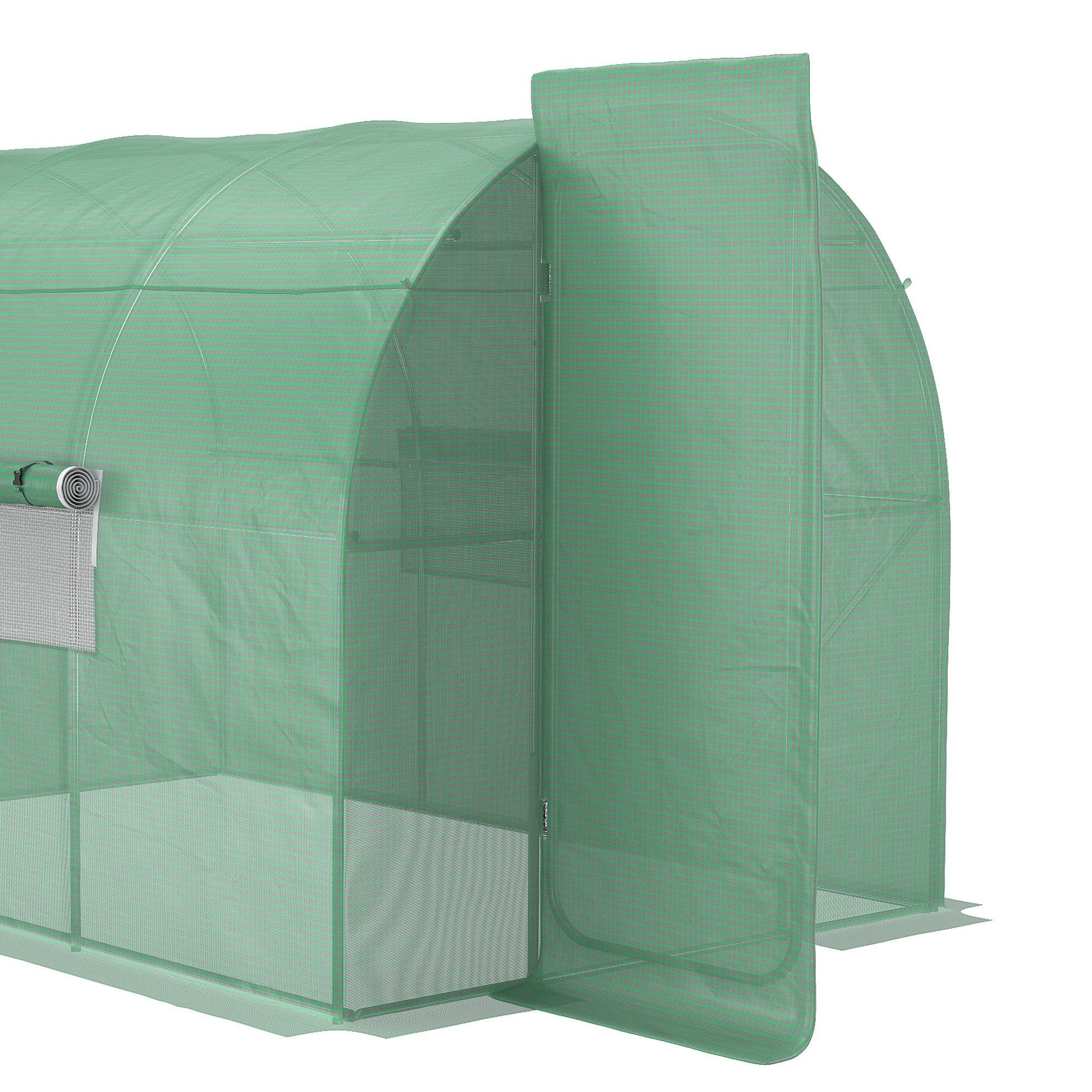Garden Tunnel Greenhouse 6m² Reinforced Galvanized Steel 2.5cm Diameter + High Density PE Windows Door Green