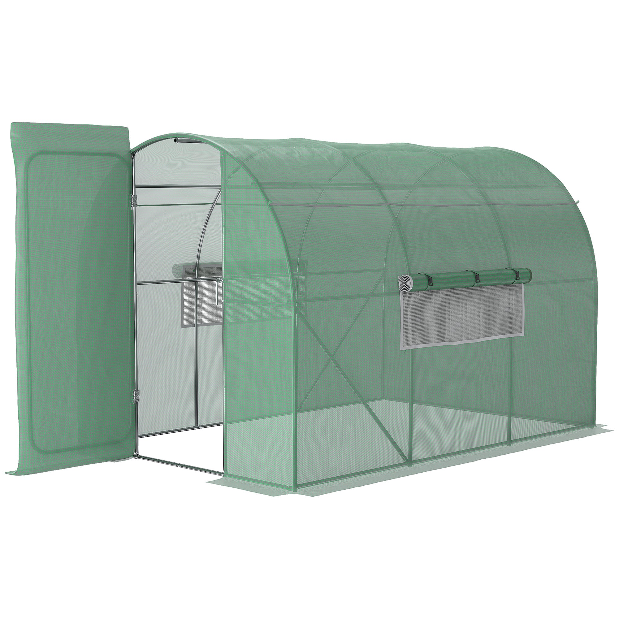 Garden Tunnel Greenhouse 6m² Reinforced Galvanized Steel 2.5cm Diameter + High Density PE Windows Door Green
