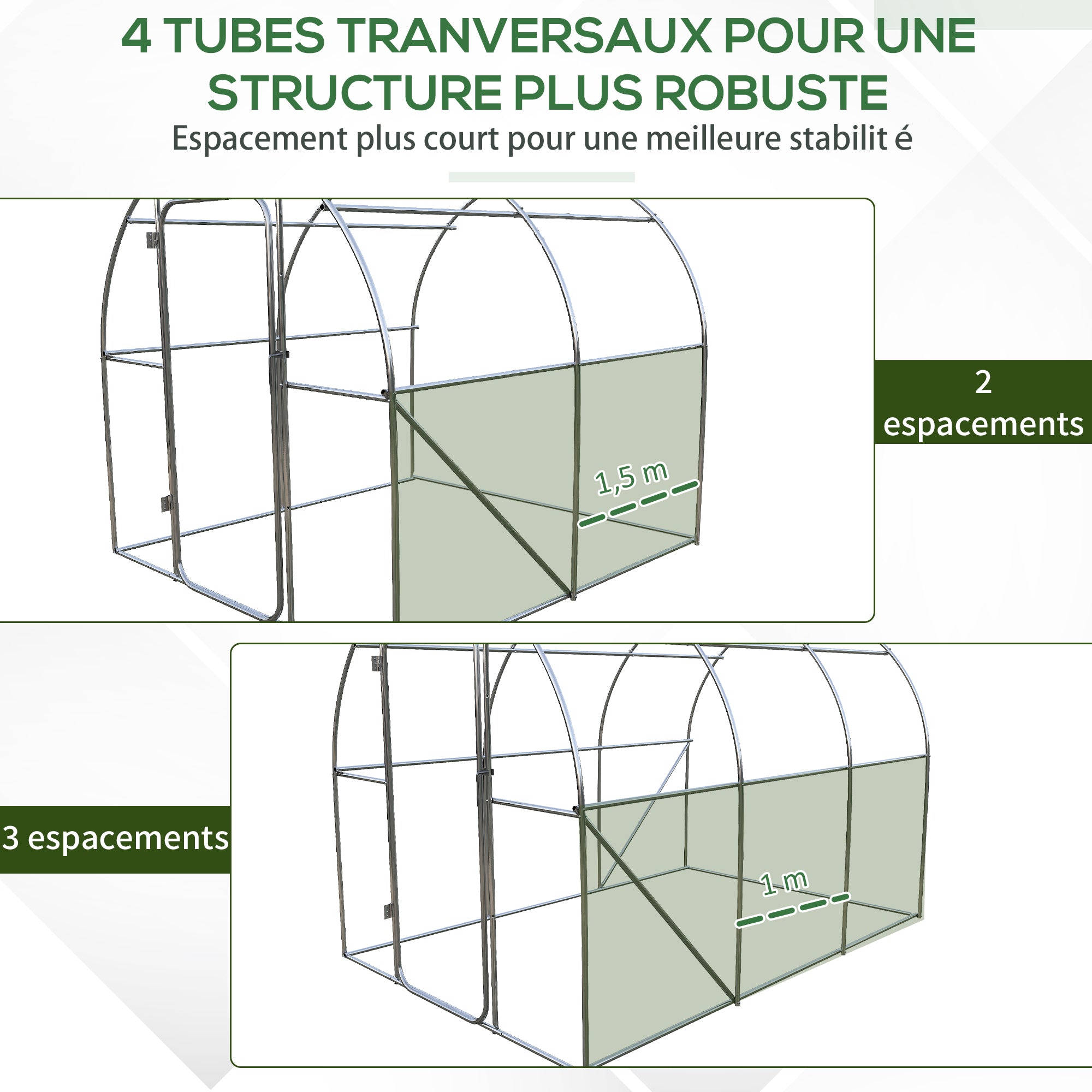 Garden Tunnel Greenhouse 6m² Reinforced Galvanized Steel 2.5cm Diameter + High Density PE Windows Door Green