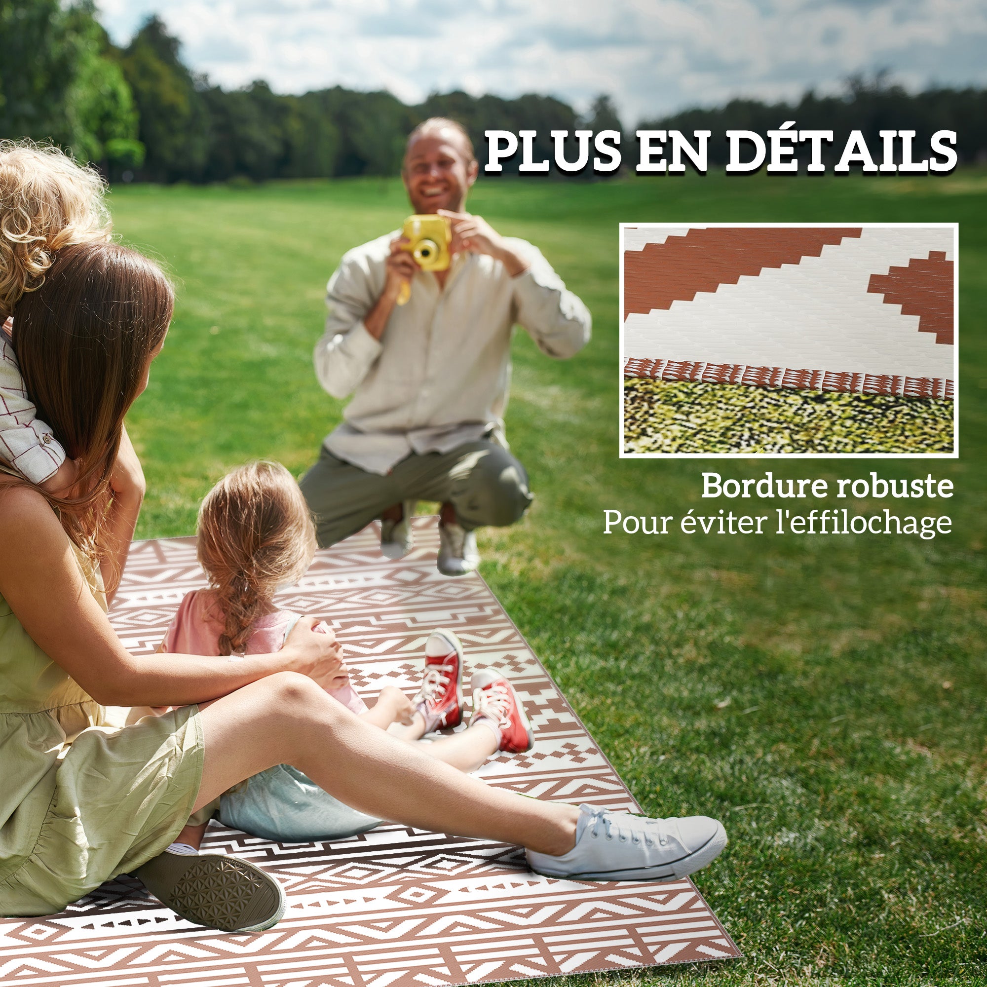 Reversible Outdoor Rug 1.8 x 2.7 m, weather-resistant PP geometric wall pattern floor mat, includes carry bag, outdoor terrace rug, red and white