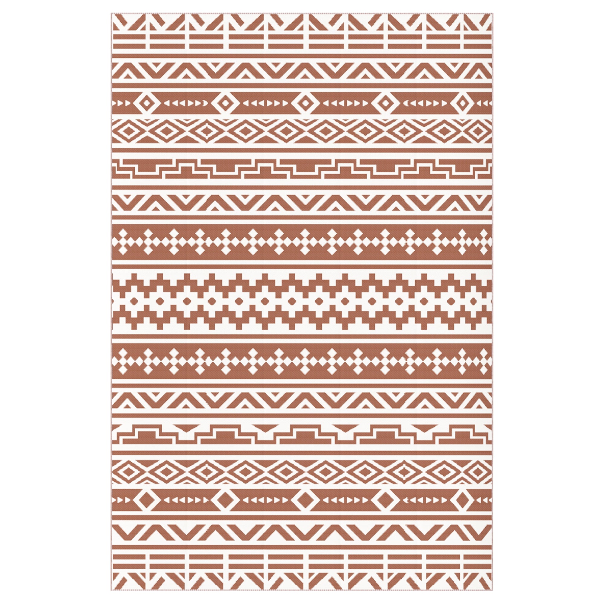 Reversible Outdoor Rug 1.8 x 2.7 m, weather-resistant PP geometric wall pattern floor mat, includes carry bag, outdoor terrace rug, red and white