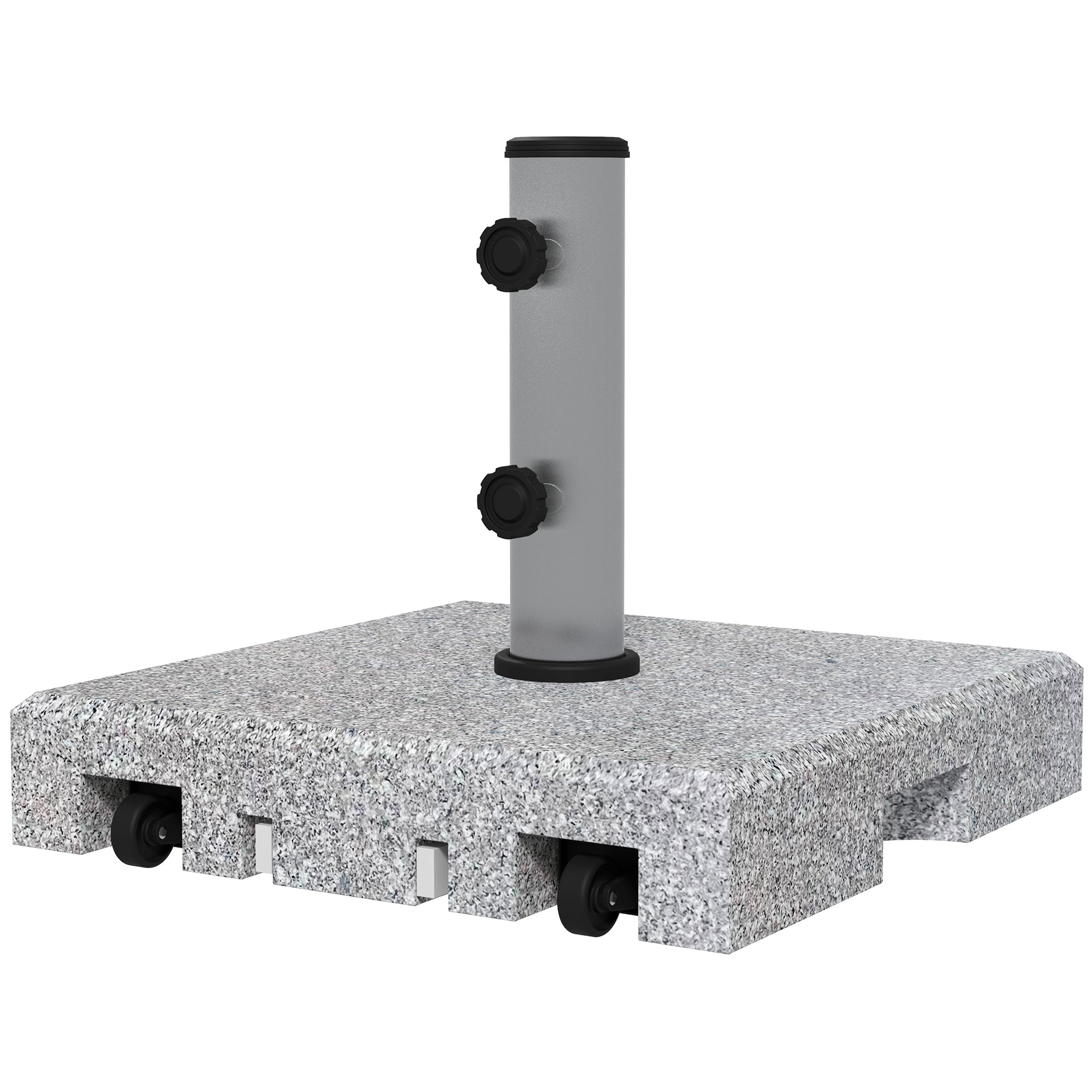Granite Umbrella Stand 28kg Umbrella Base with Two Rotating Knobs on the Stand for Mast Diameter Ø 32/38/48 mm, Umbrella Stand with Wheels for Garden, Balcony, Granite, Gray