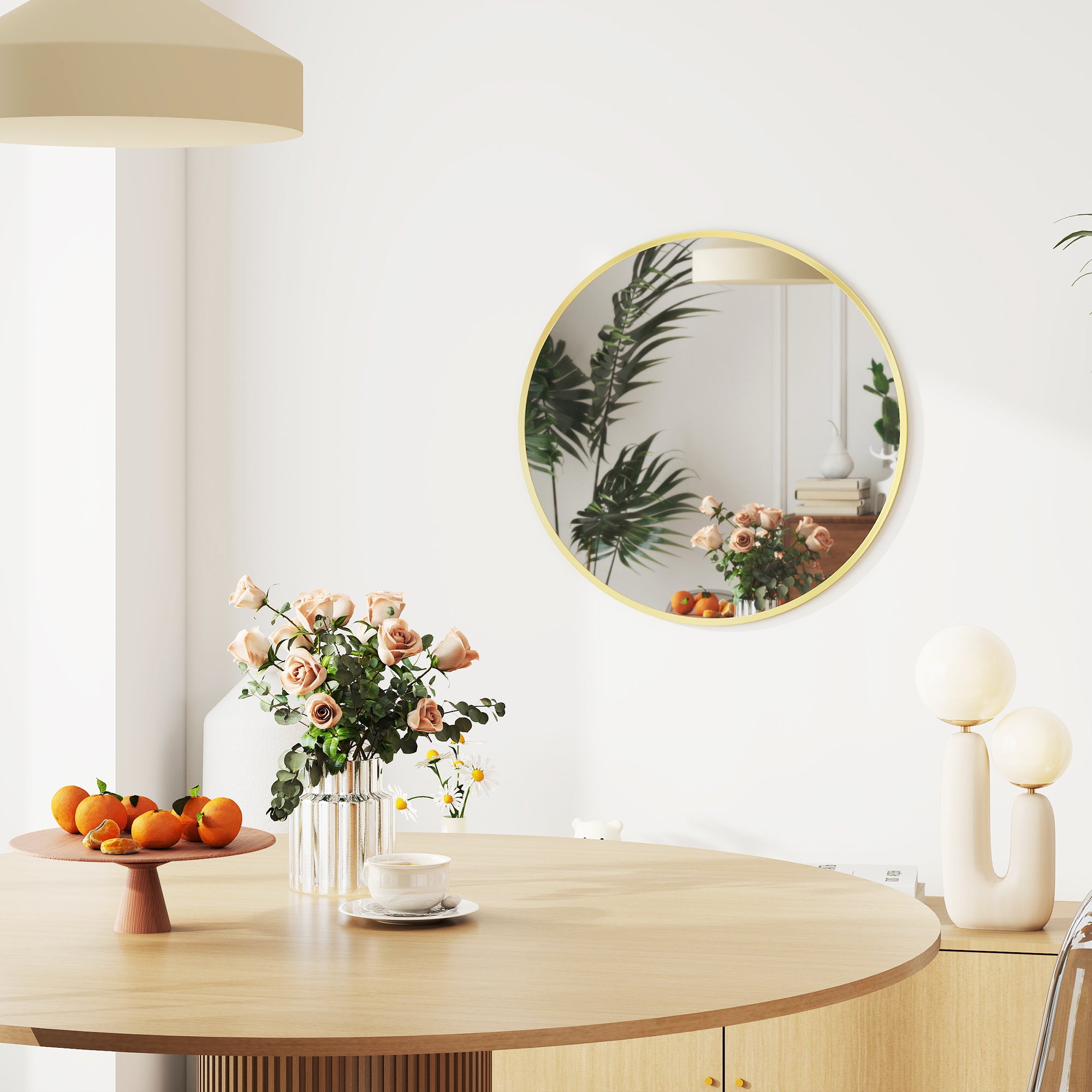 Round Wall Mirror, 24 in (61 cm) Diameter – Gold Aluminum Alloy Frame, Decorative Mirror for Bathroom, Living Room, Bedroom