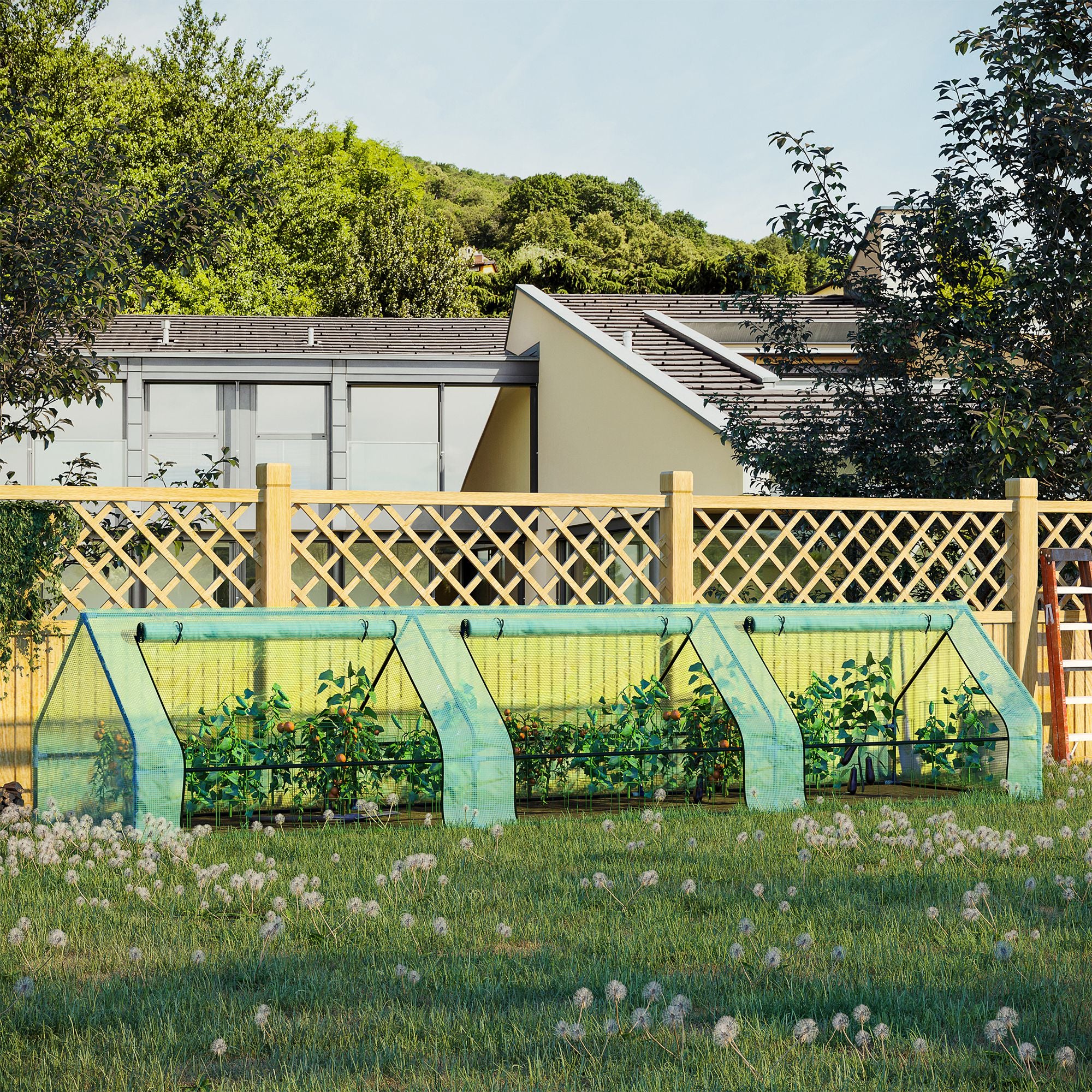 Waterproof and Anti-UV Garden Greenhouse with 3 Roll-Up Windows, Mini Plant Greenhouse in Steel and Polyethylene, 400x100x80 cm, Green