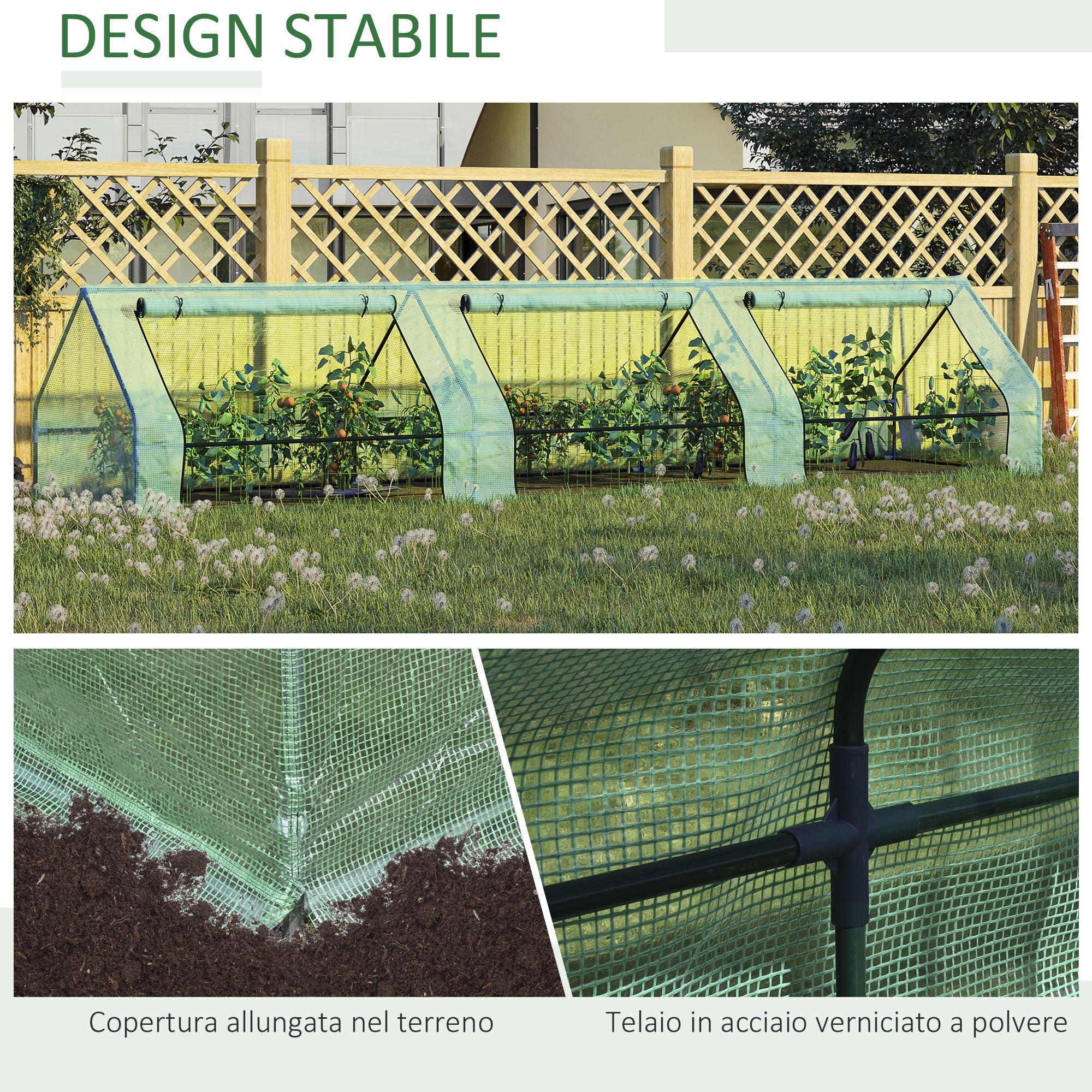 Waterproof and Anti-UV Garden Greenhouse with 3 Roll-Up Windows, Mini Plant Greenhouse in Steel and Polyethylene, 400x100x80 cm, Green