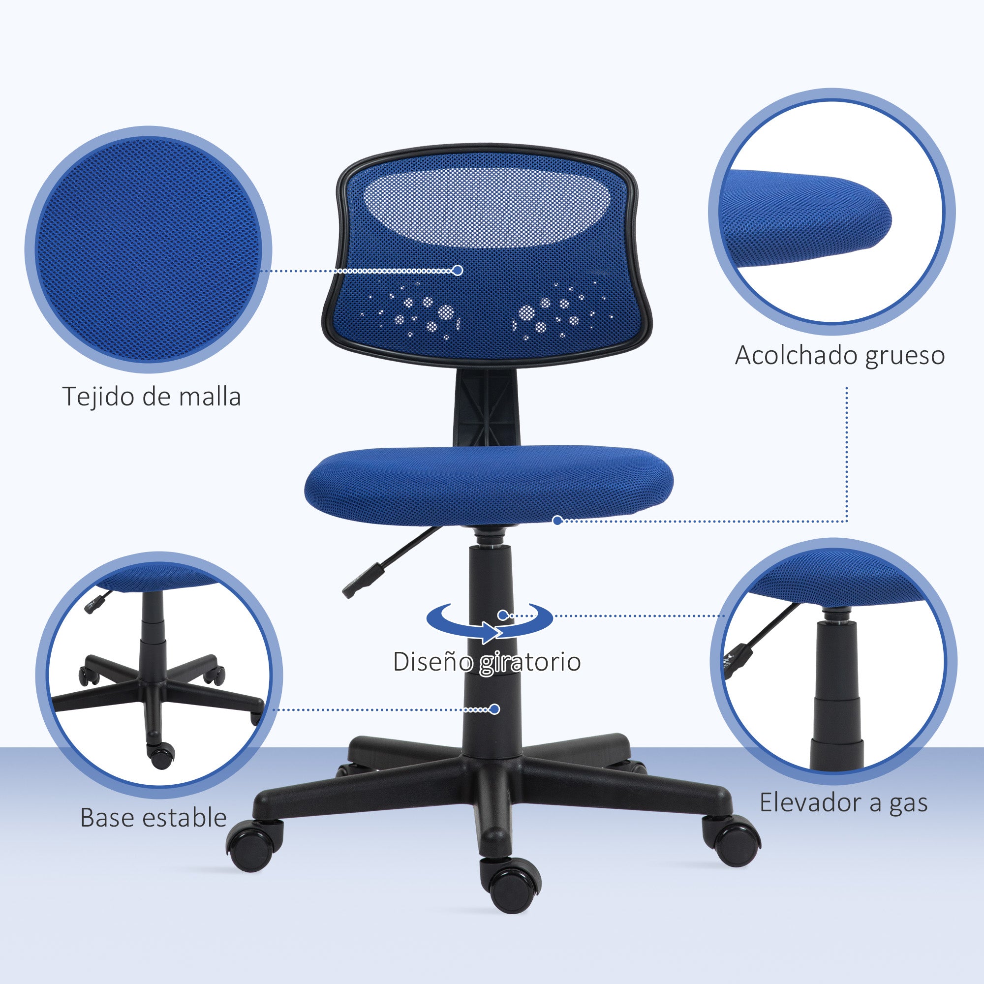Armless Ergonomic Office Chair Swivel Desk Chair with Breathable Mesh Backrest Adjustable Height Office Chair 120 kg Capacity Blue