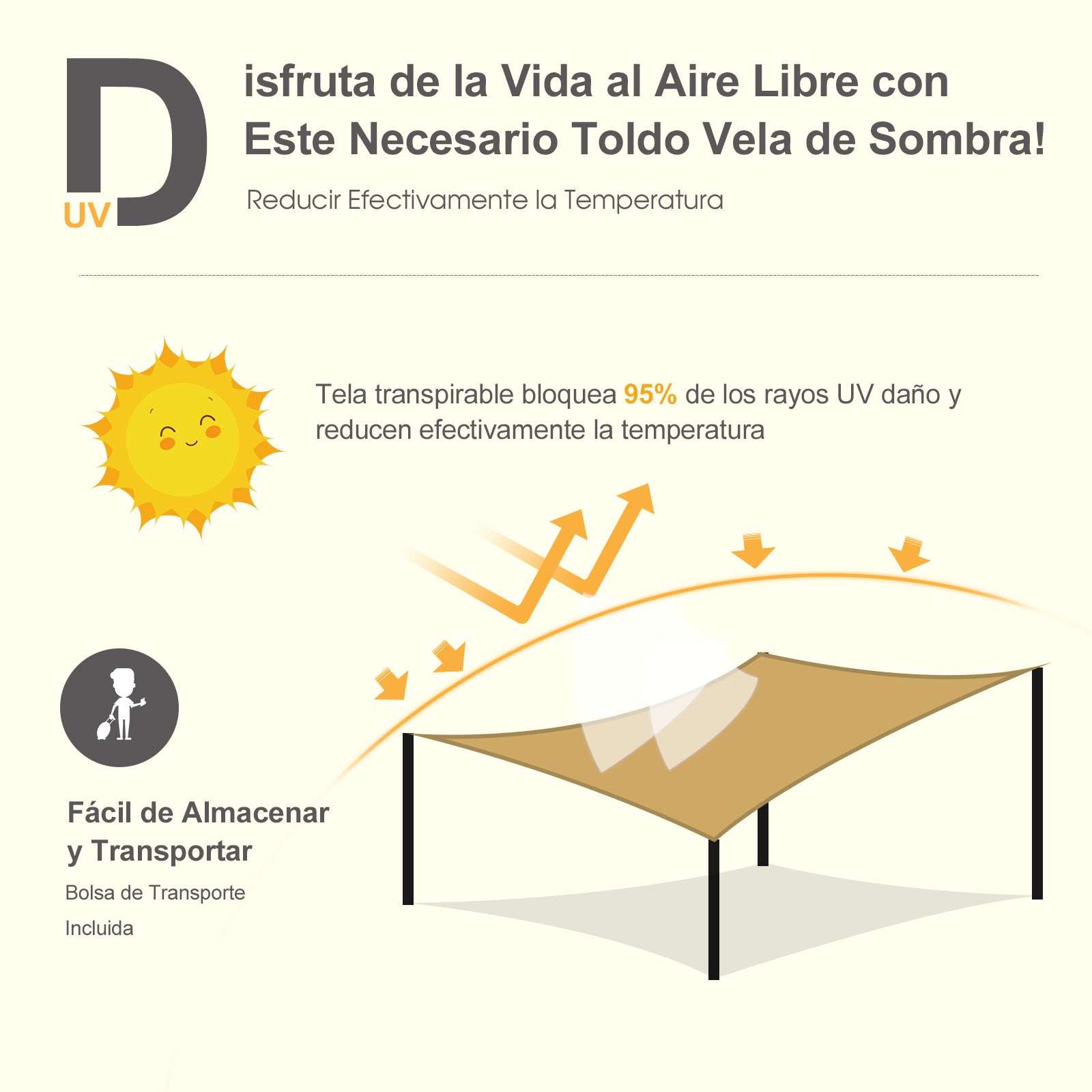 - Rectangular Sail Canopy (various sizes and colors), size 3x4m, color sand