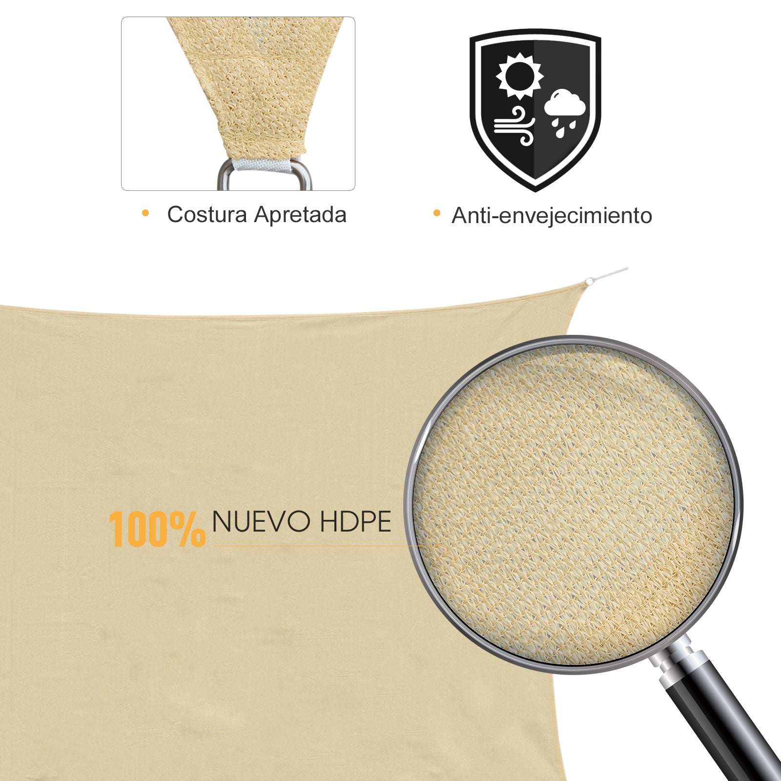 - Rectangular Sail Canopy (various sizes and colors), size 3x4m, color sand