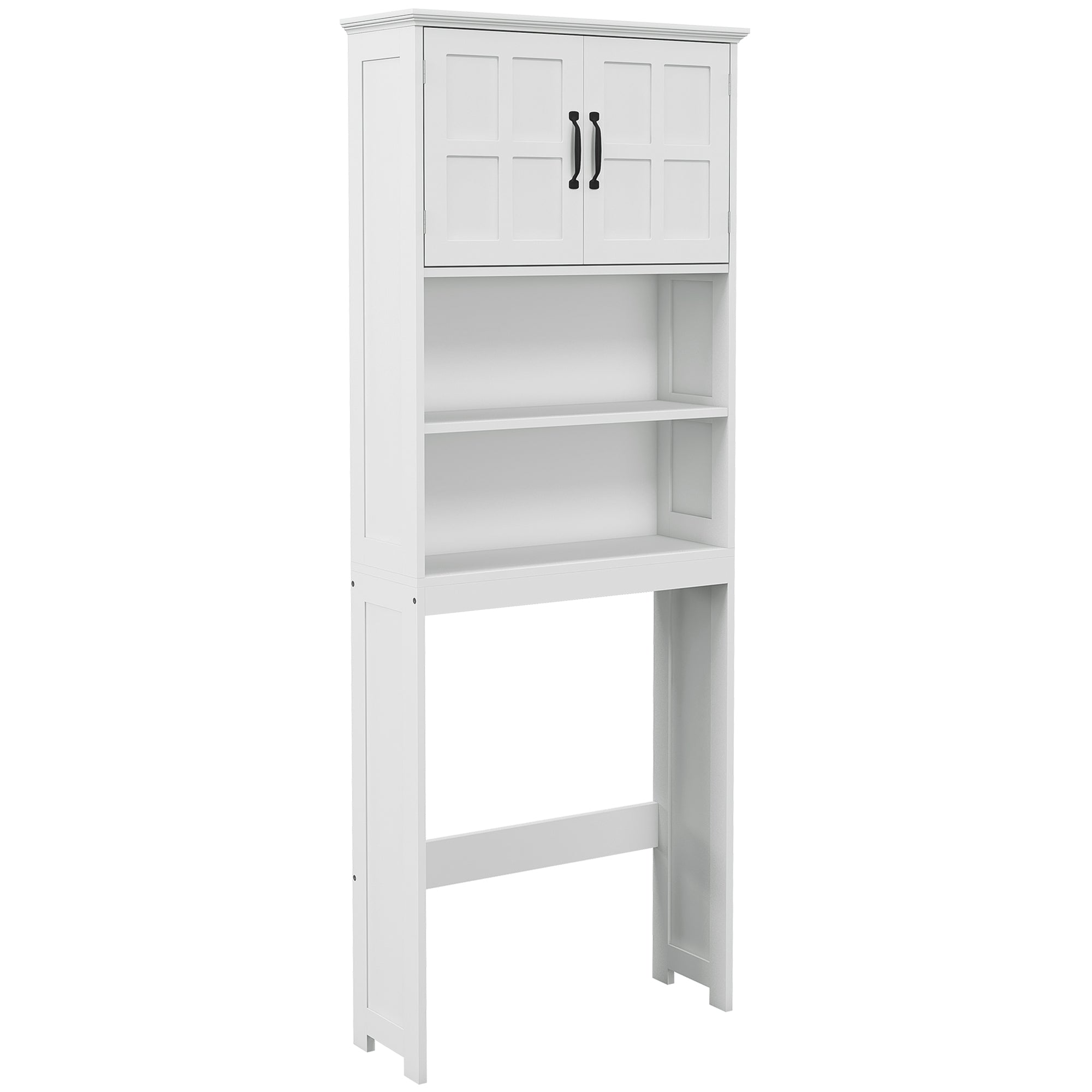 Over-the-Toilet Cabinet for Washer with 2 Doors Open Shelves and Adjustable Shelf Bathroom Cabinet 66x23x178 cm White