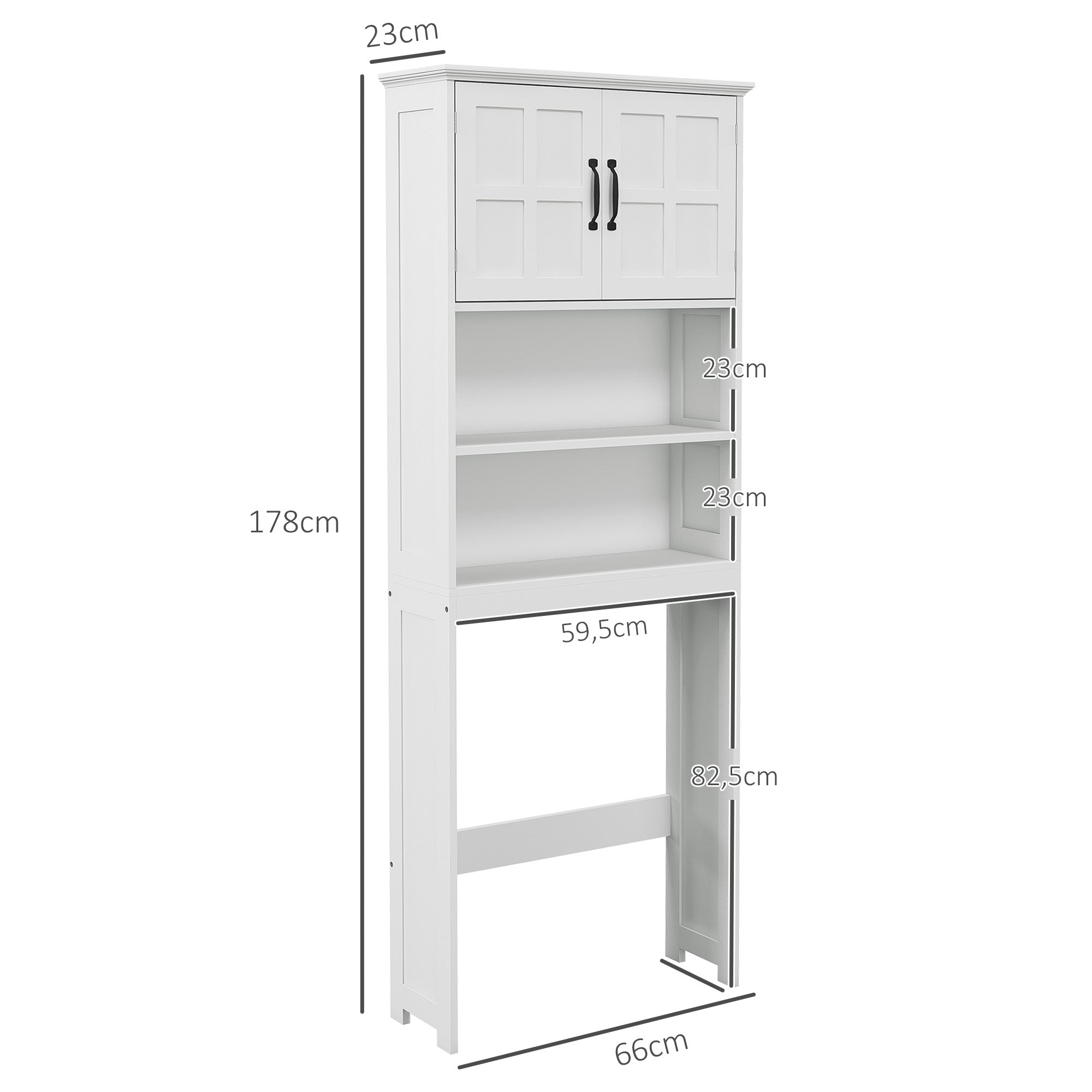 Over-the-Toilet Cabinet for Washer with 2 Doors Open Shelves and Adjustable Shelf Bathroom Cabinet 66x23x178 cm White