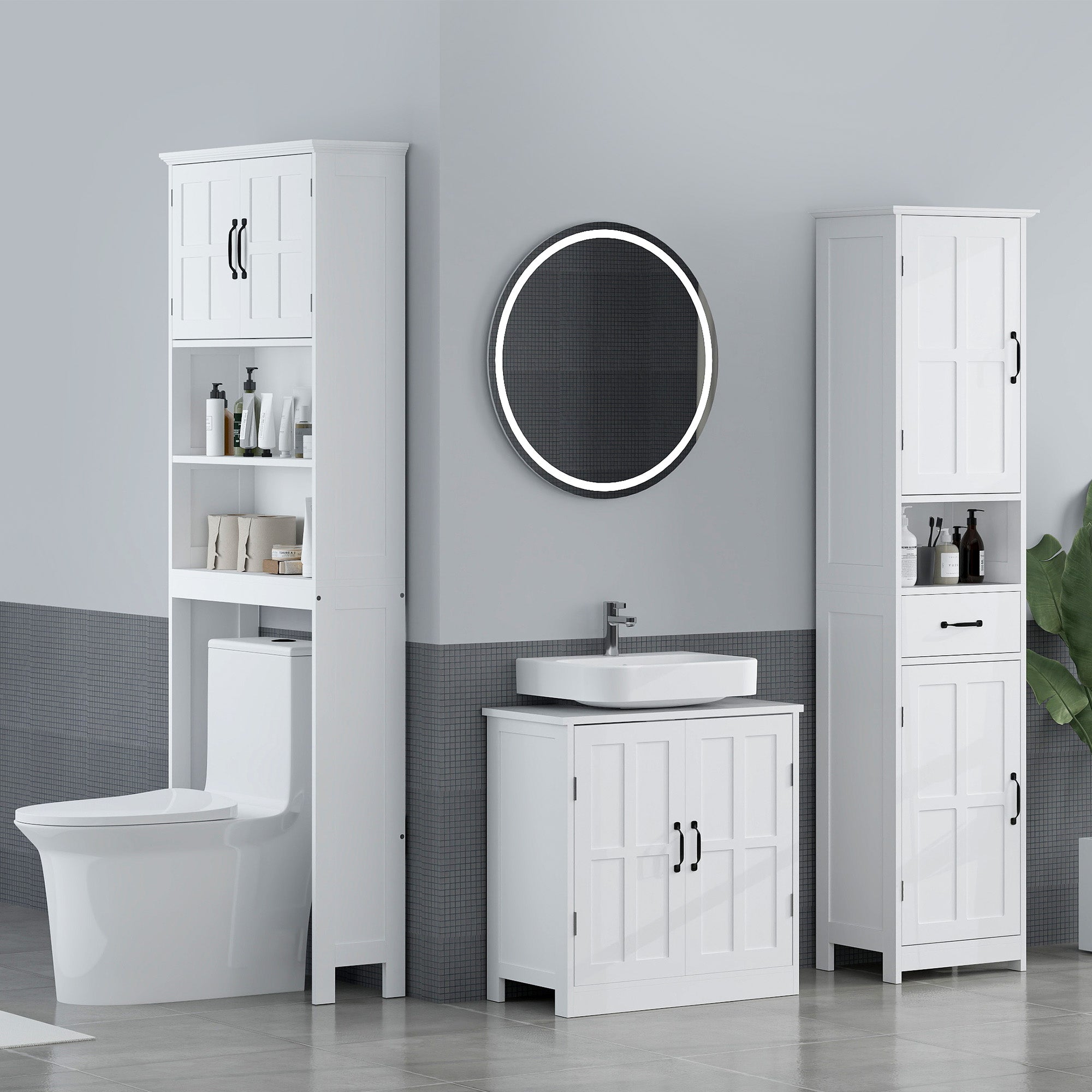 Over-the-Toilet Cabinet for Washer with 2 Doors Open Shelves and Adjustable Shelf Bathroom Cabinet 66x23x178 cm White