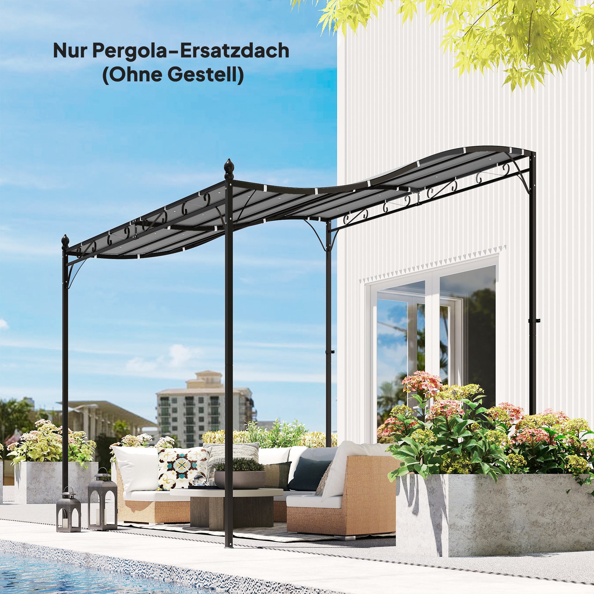 Replacement Pergola Canopy, 298 x 293 cm (9.8 x 9.6 ft) Sun Sail for 3 x 3 m Pavilion — Dark Gray