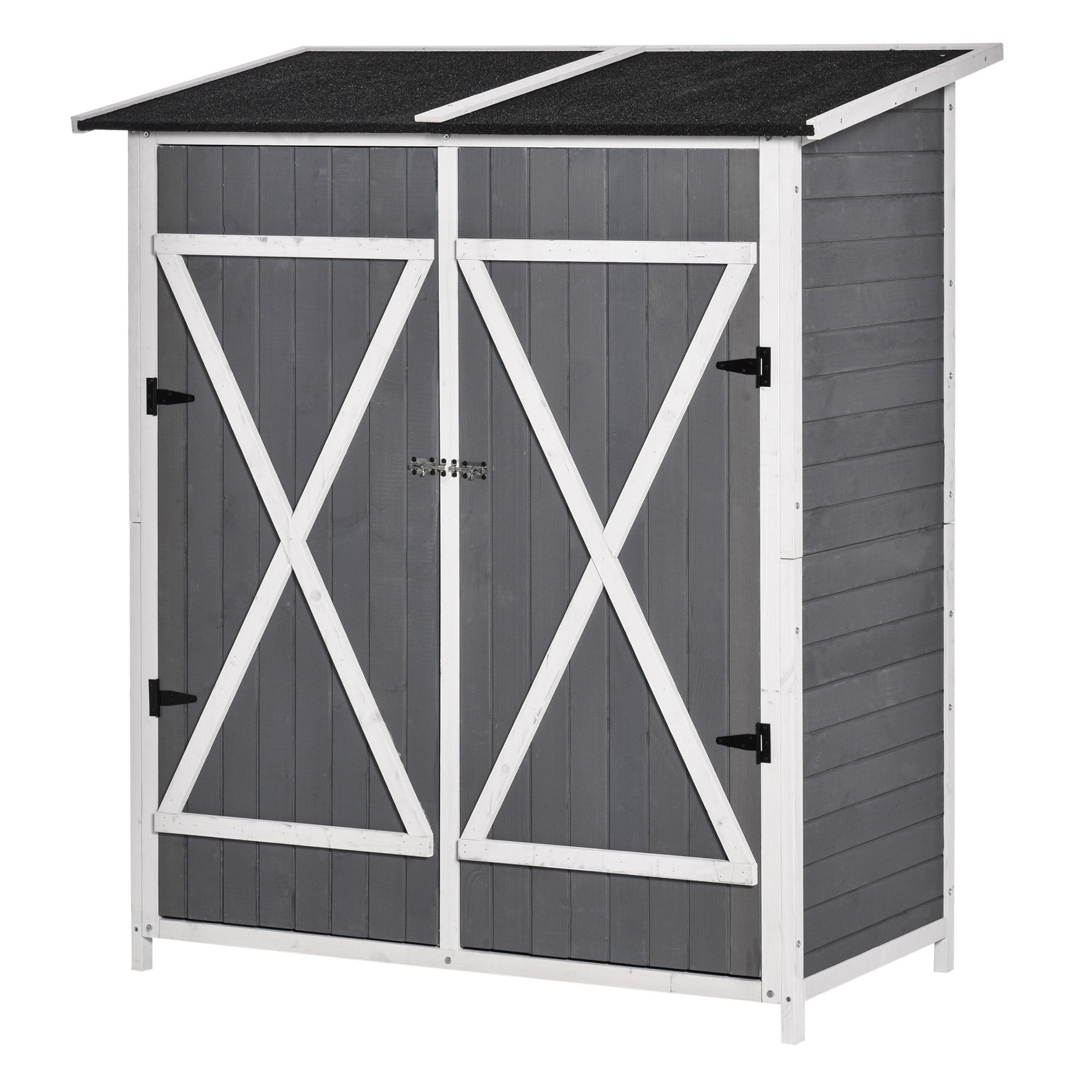 Garden Cabinet Tool Shed with 2 Doors Tool Cabinet with Asphalt Roof Garden Storage Cabinet Anti-dumping Design with Ground Nails Fir Wood Gray+White 139 x 75 x 160 cm
