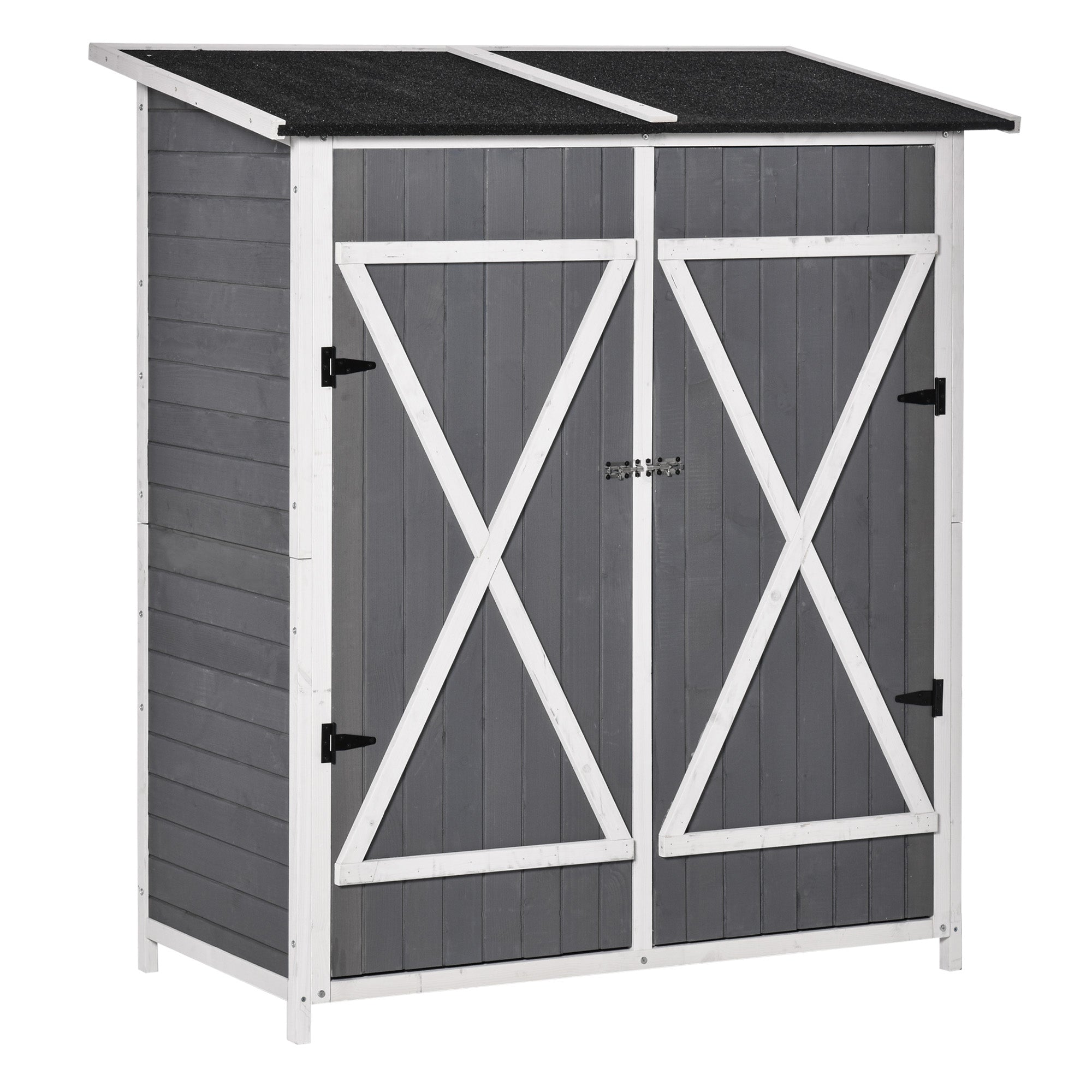Garden Cabinet Tool Shed with 2 Doors Tool Cabinet with Asphalt Roof Garden Storage Cabinet Anti-dumping Design with Ground Nails Fir Wood Gray+White 139 x 75 x 160 cm