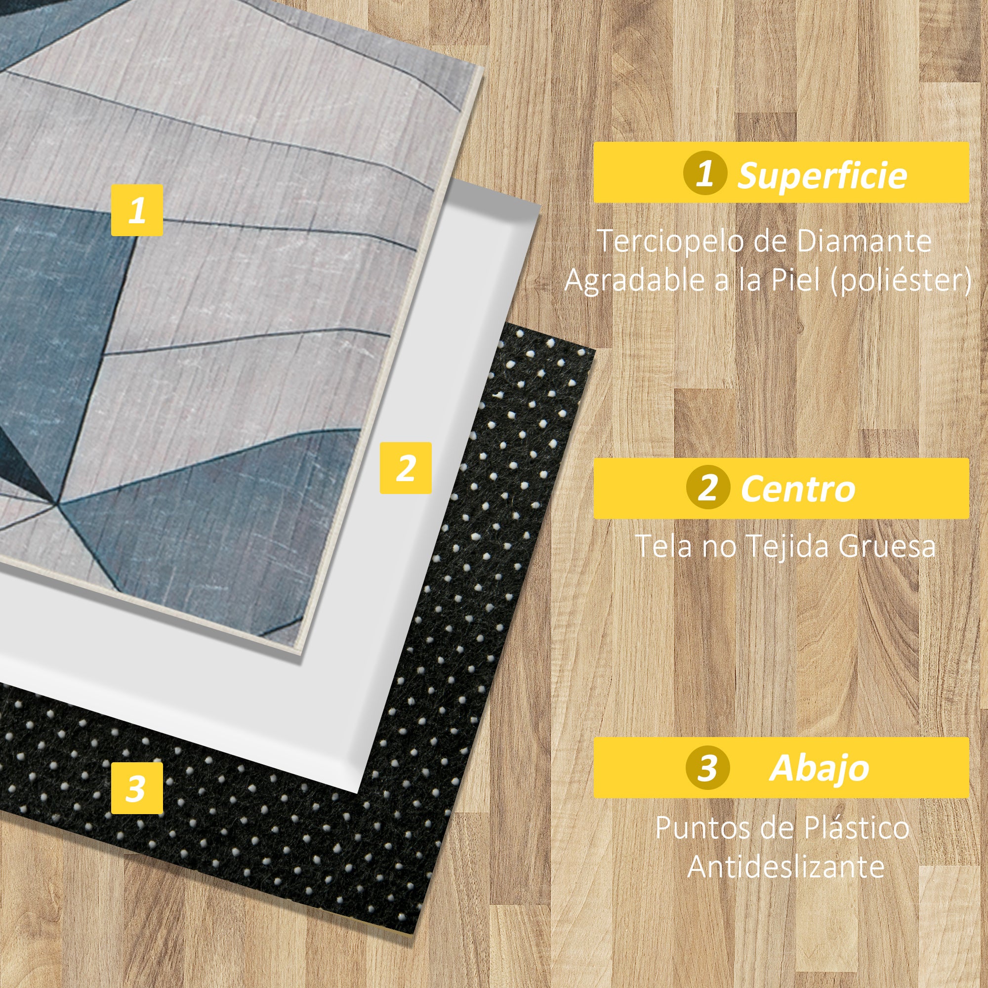 Modern Velvet Diamond Pattern Living Room Rug 230x160 cm Geometric Rug with Non-Slip Base for Bedroom Office Study Multicolor