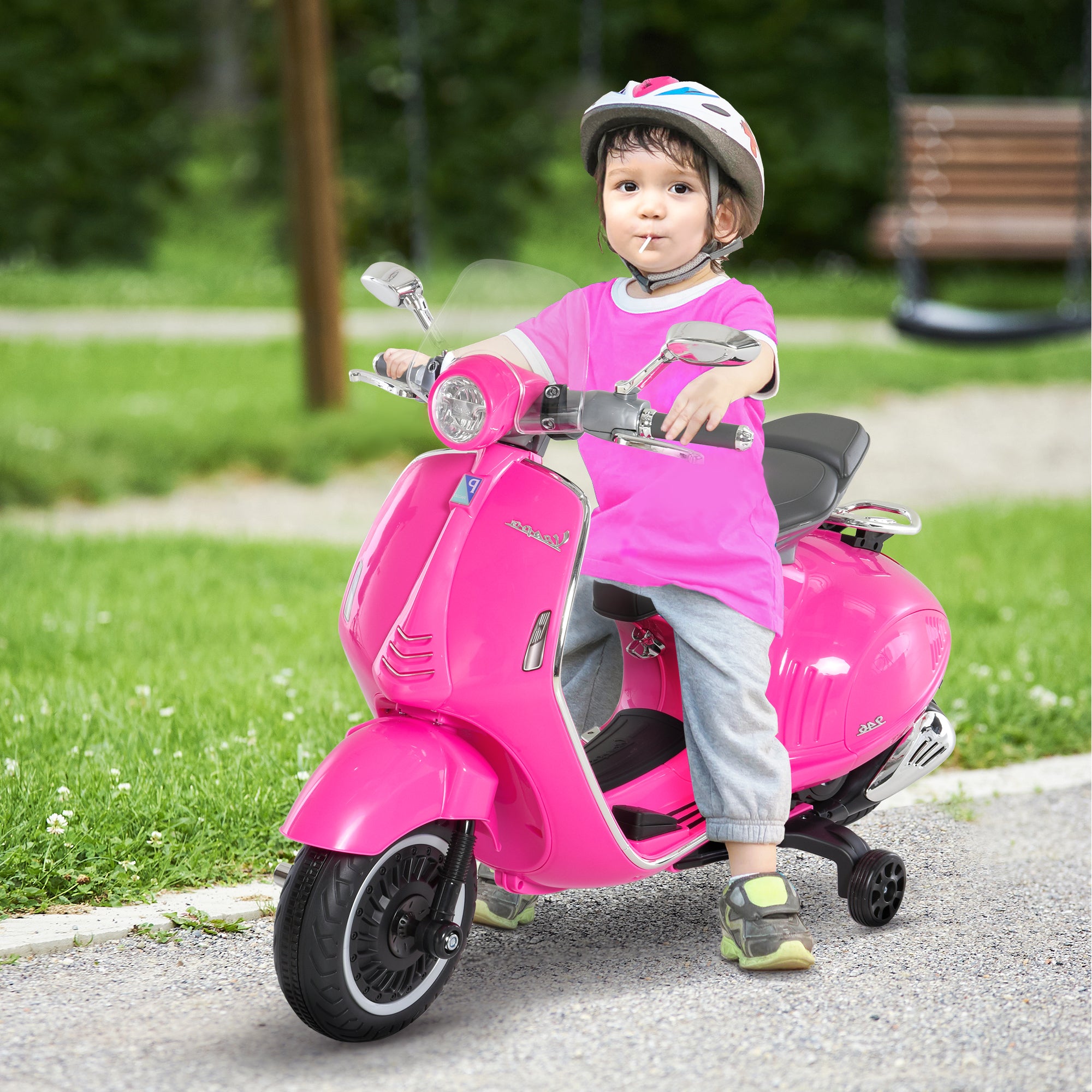 Kids Electric Motorcycle, 6V Children's Motorcycle with Headlights, Music, Forward and Reverse Gears, Training Wheels, 30 kg Capacity, Electric Motorcycle for 3-6 Year Old Kids, Pink