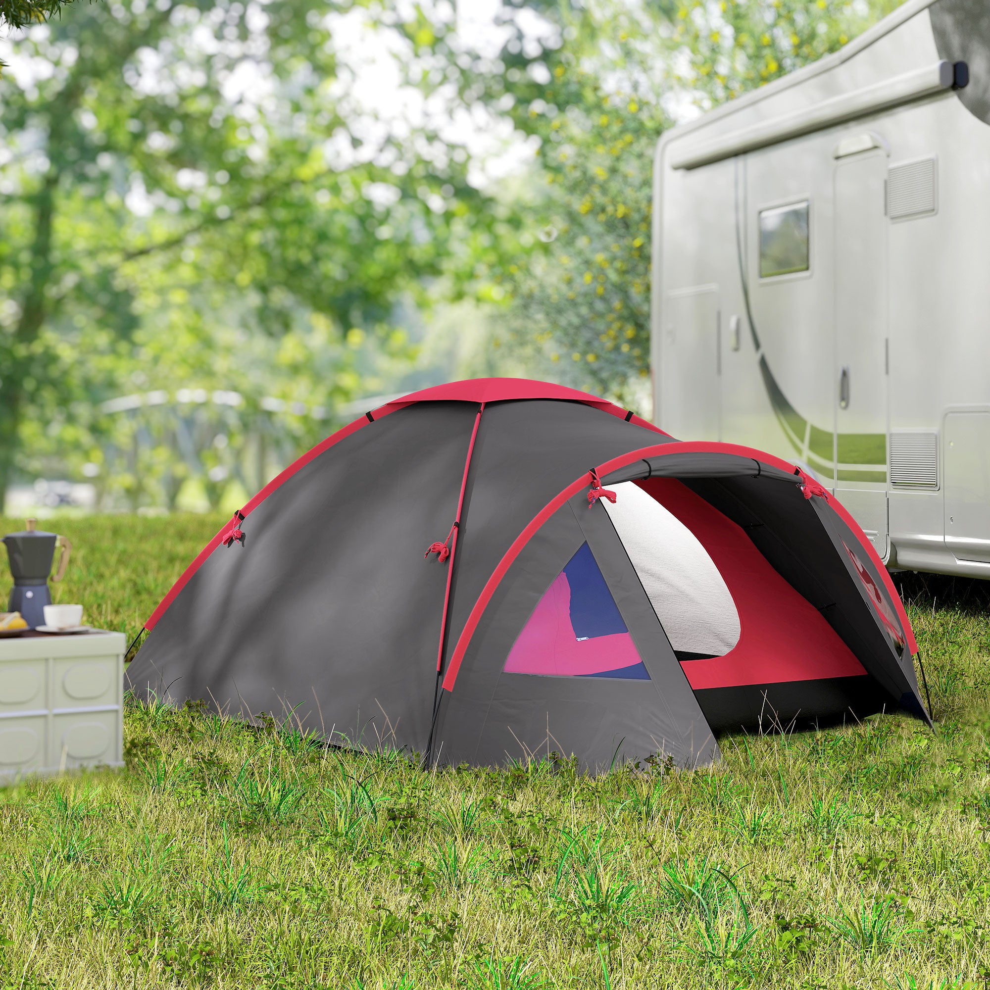 Camping Tent for 3 Persons Light, Stable Waterproof UV 50+ Dome Tent with Canopy Door Window, Groundsheet Family Tent with 2000mm Water Column Tent for Camping Travel Trekking Garden