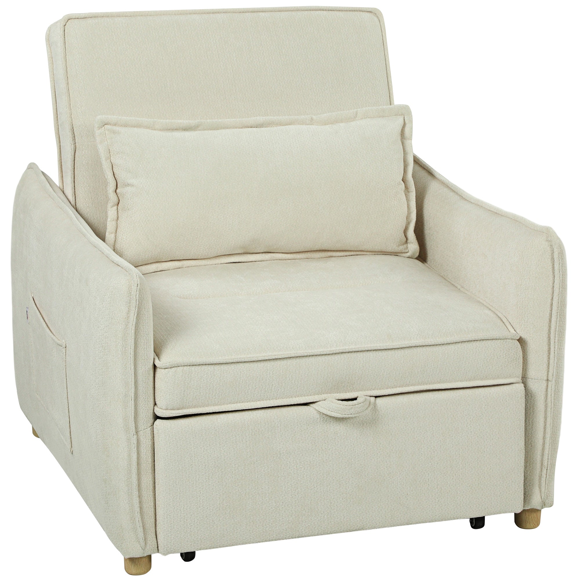3-in-1 Convertible Sleeper Chair — Reclines to 180°, Wide Seat, Chenille, Cream