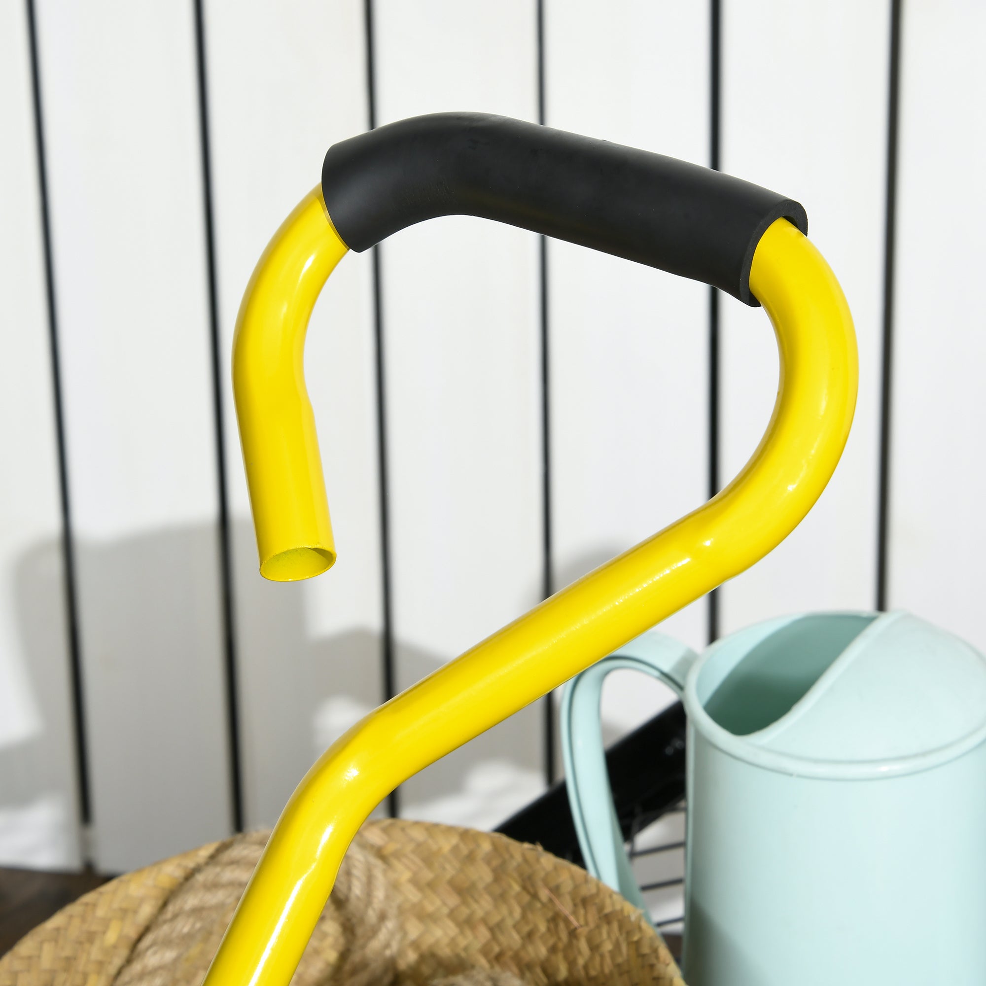 Garden Transport Cart Hand Trailer Wagon 4 Wheels 94L x 48.5W x 100H cm Max Load 150 Kg Yellow Metal