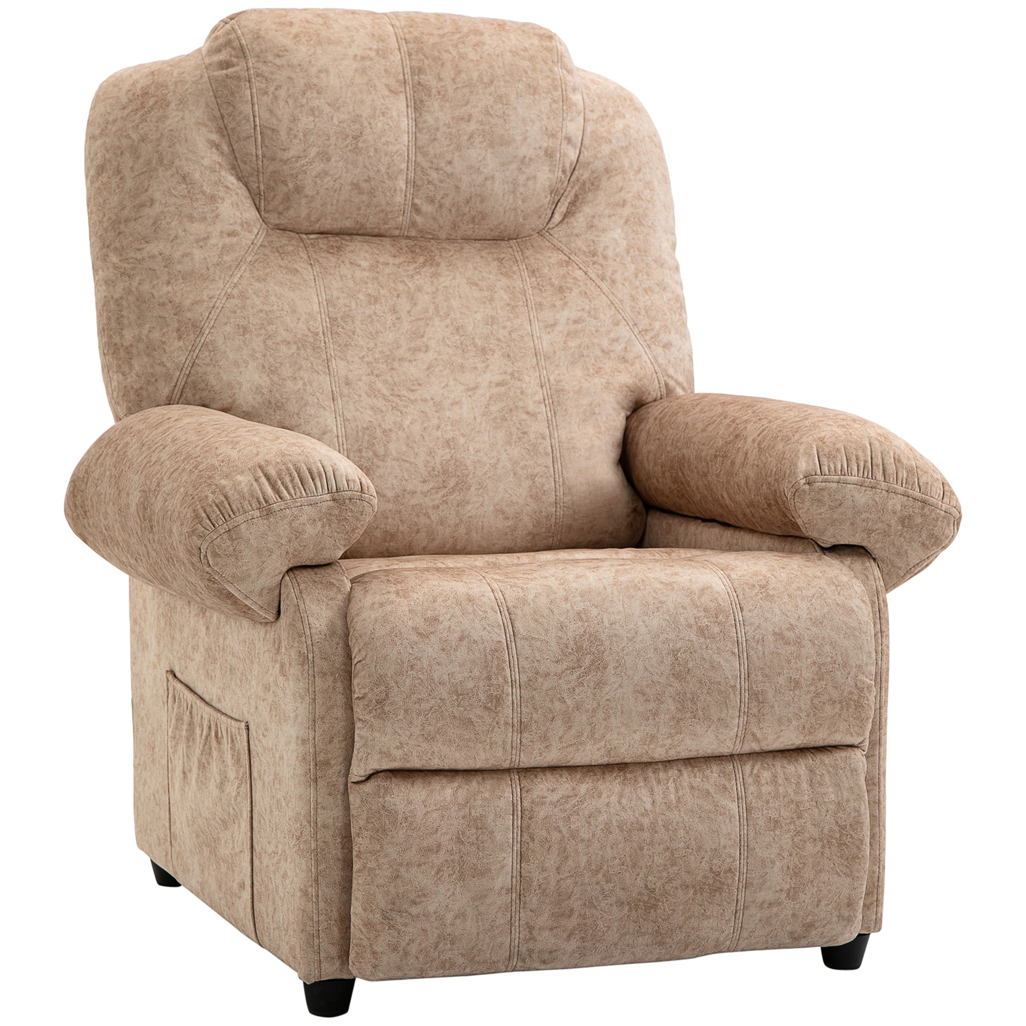 Velvet Upholstered Manual Reclining Relax Armchair with Retractable Footrest and Side Pockets for Living Room Office Bedroom 88x91x108 cm Beige