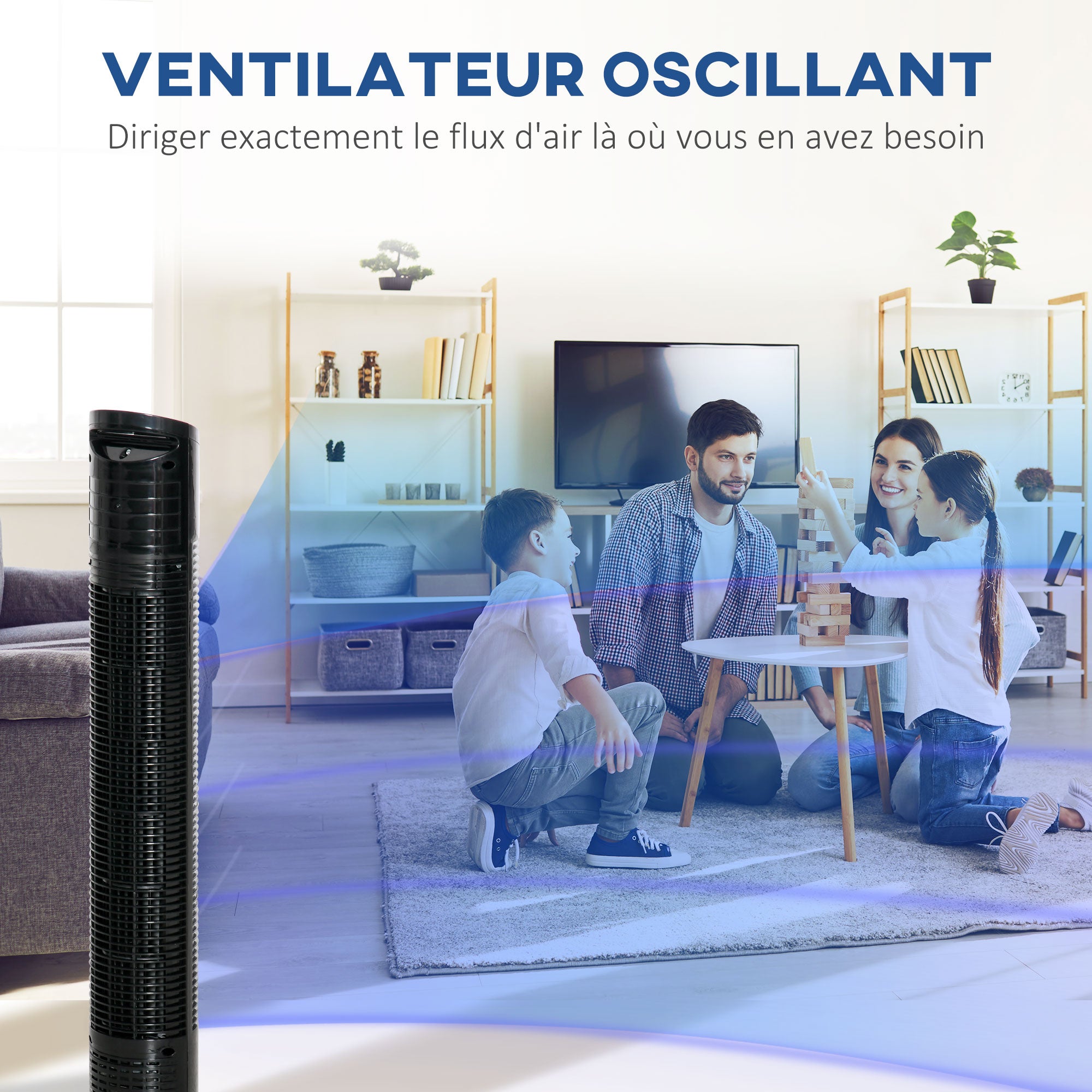 Modern Column Fan, 3 Speeds with 70° Oscillation, Tower Fan with Round Base and Handle, 50W Power, Ø 20 x 78.5 cm, black
