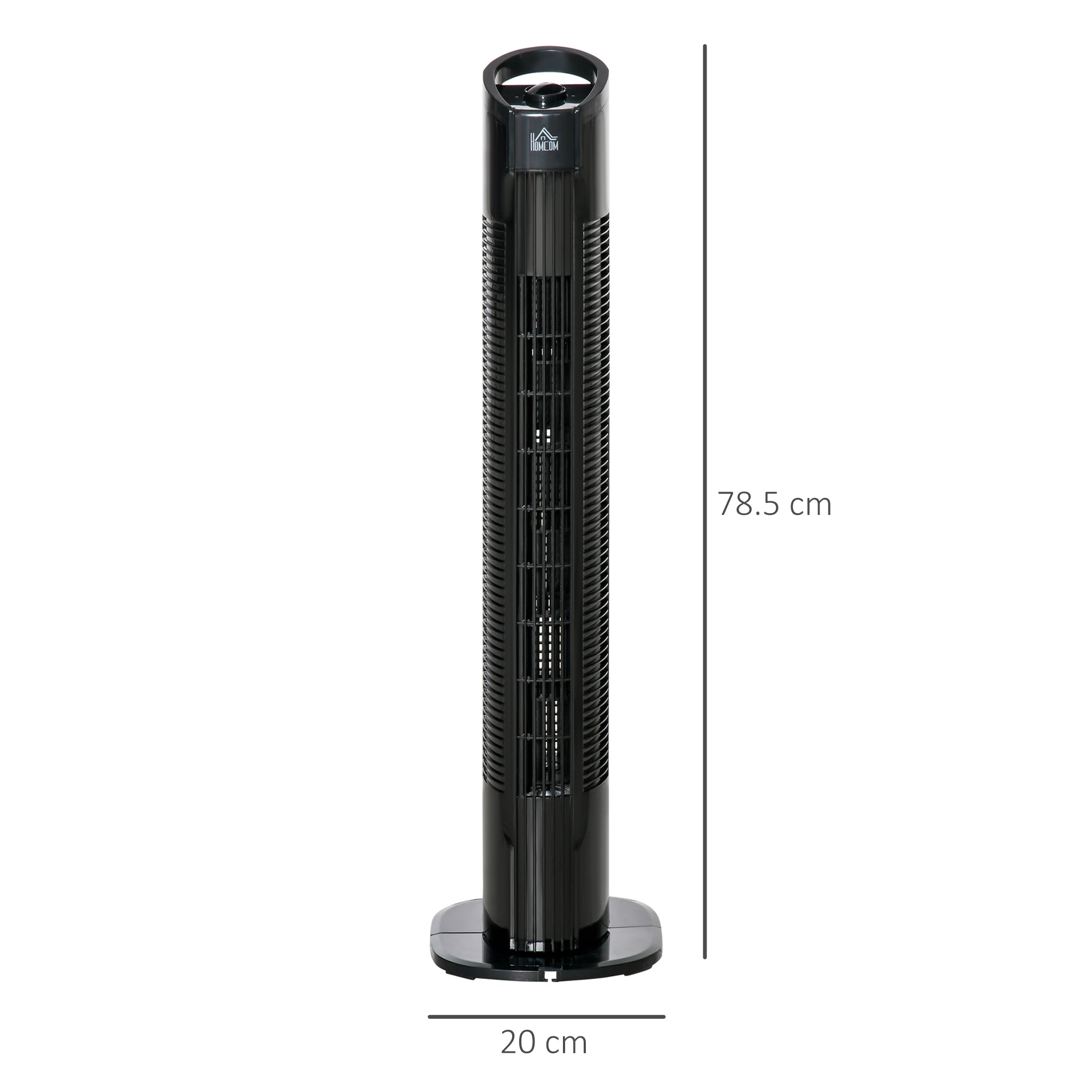 Modern Column Fan, 3 Speeds with 70° Oscillation, Tower Fan with Round Base and Handle, 50W Power, Ø 20 x 78.5 cm, black