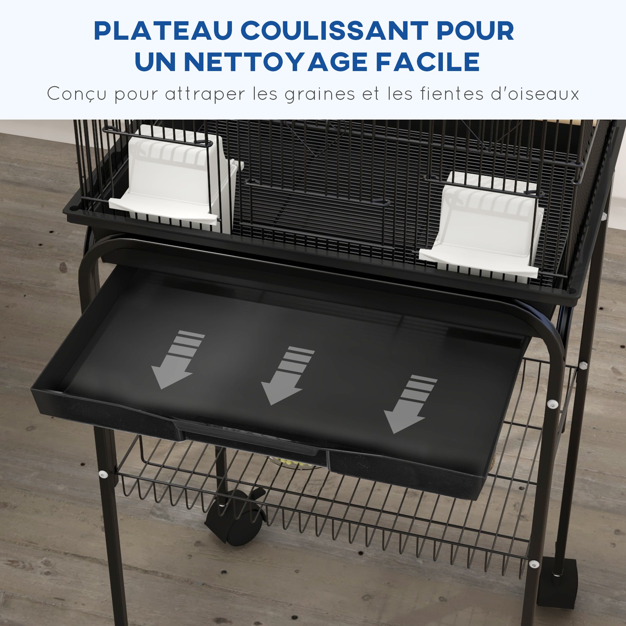 Bird Cage Design House Feeders Perches 3 doors Removable Droppings Tray + Transport Handle 50.5 x 41 x 121 cm Black