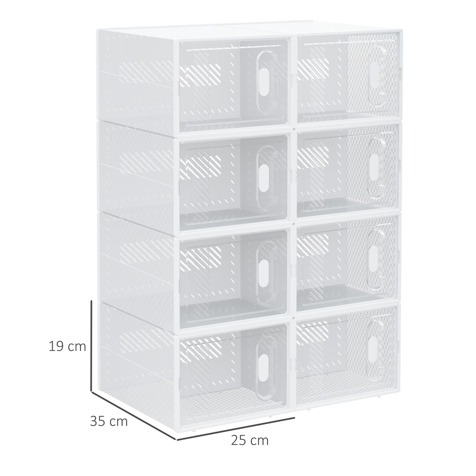 Stackable Shoe Boxes 8 Pieces Shoe Storage Boxes with Ventilation Openings Shoe Rack for High Heels, Booties, up to Size 43 Transparent White