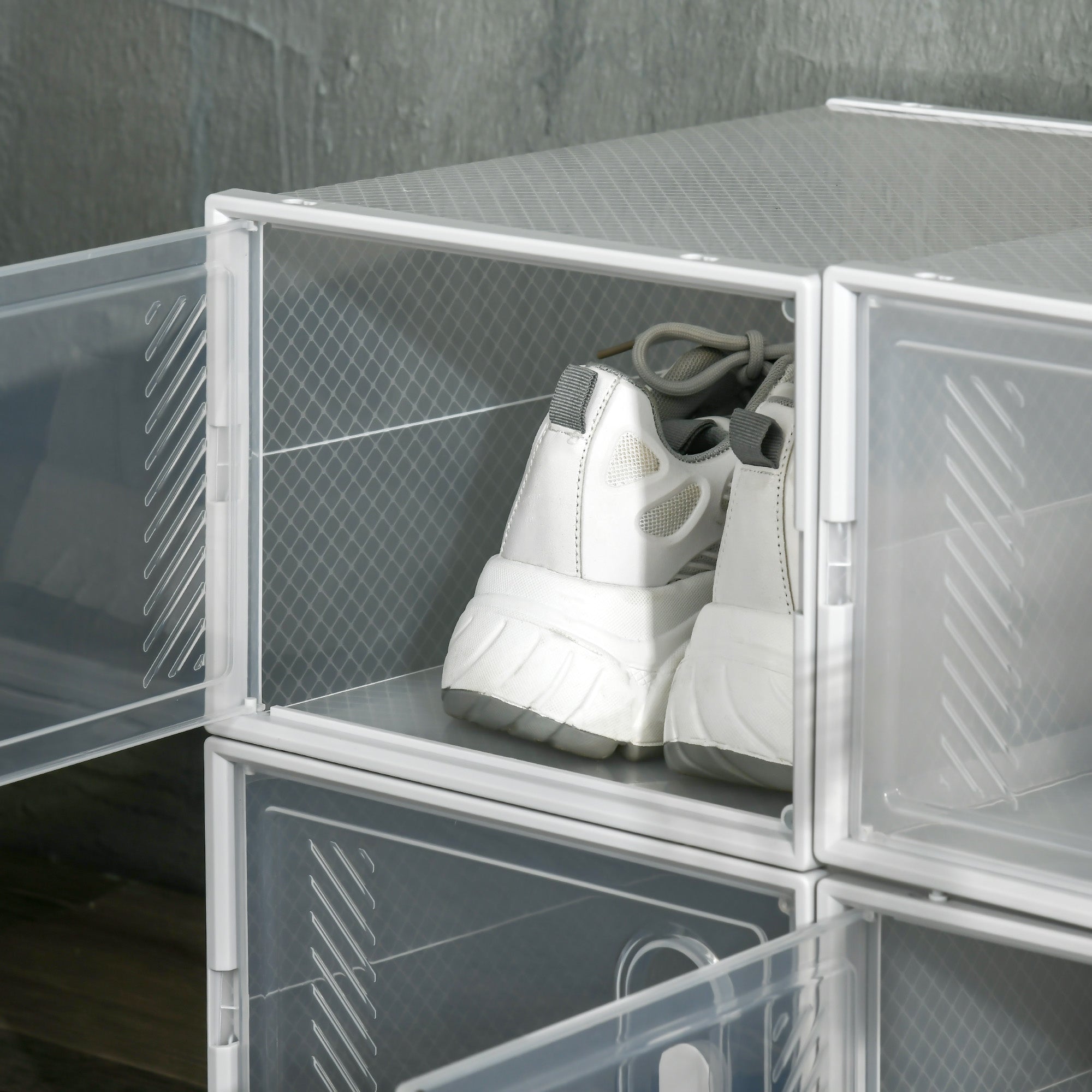 Stackable Shoe Boxes 8 Pieces Shoe Storage Boxes with Ventilation Openings Shoe Rack for High Heels, Booties, up to Size 43 Transparent White