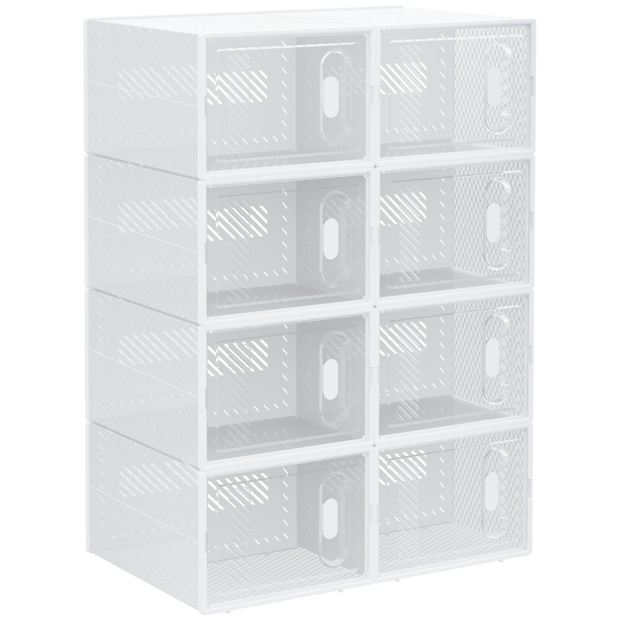 Stackable Shoe Boxes 8 Pieces Shoe Storage Boxes with Ventilation Openings Shoe Rack for High Heels, Booties, up to Size 43 Transparent White