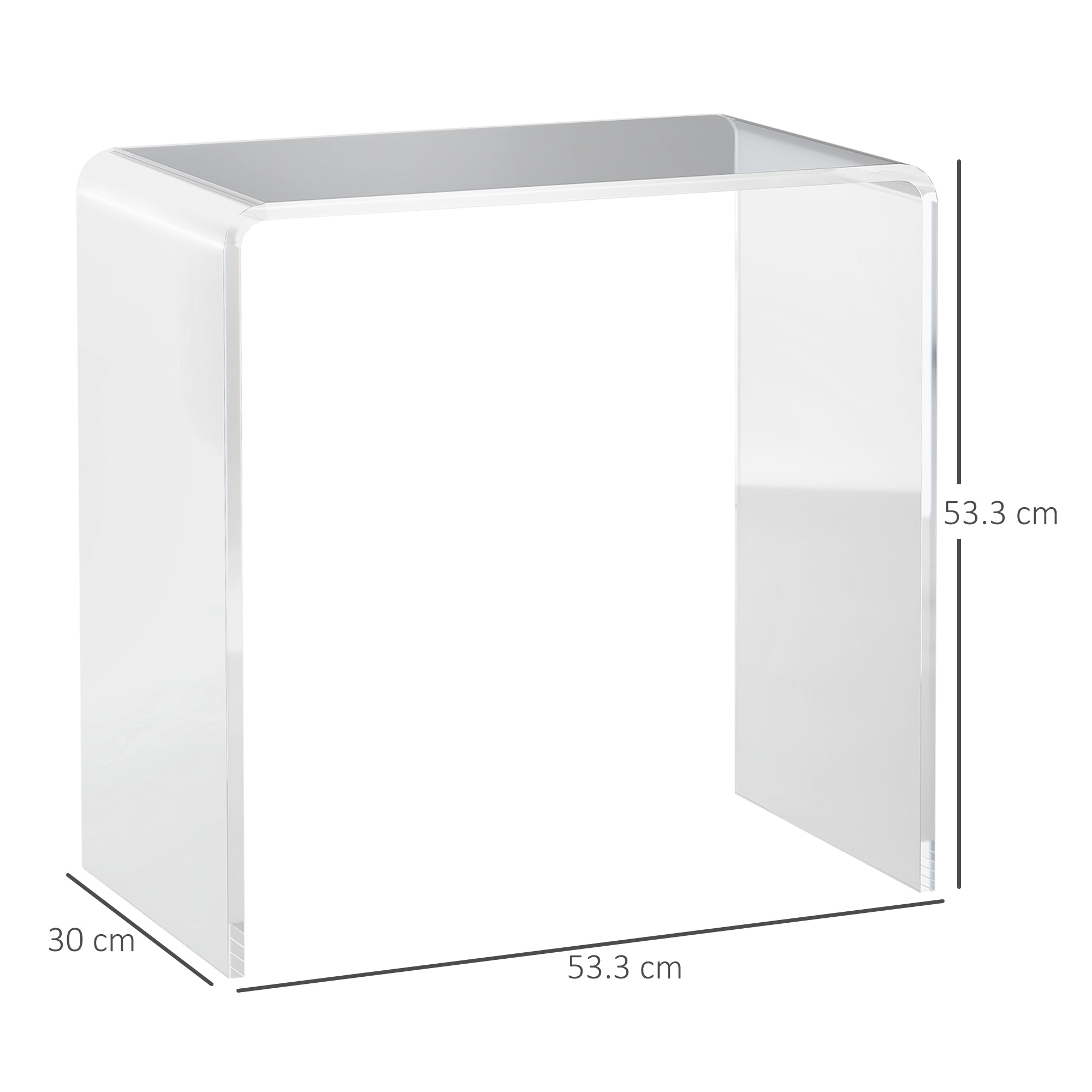 U-Shaped Acrylic Coffee Table, Modern Table with Smooth Edges and Rounded Corners, 53.5x30.5x53.5 cm, Transparent