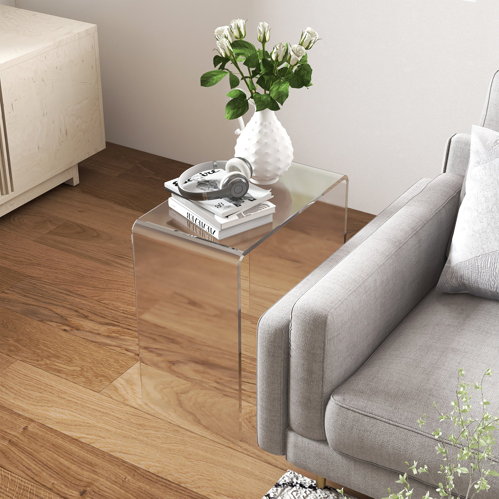 U-Shaped Acrylic Coffee Table, Modern Table with Smooth Edges and Rounded Corners, 53.5x30.5x53.5 cm, Transparent